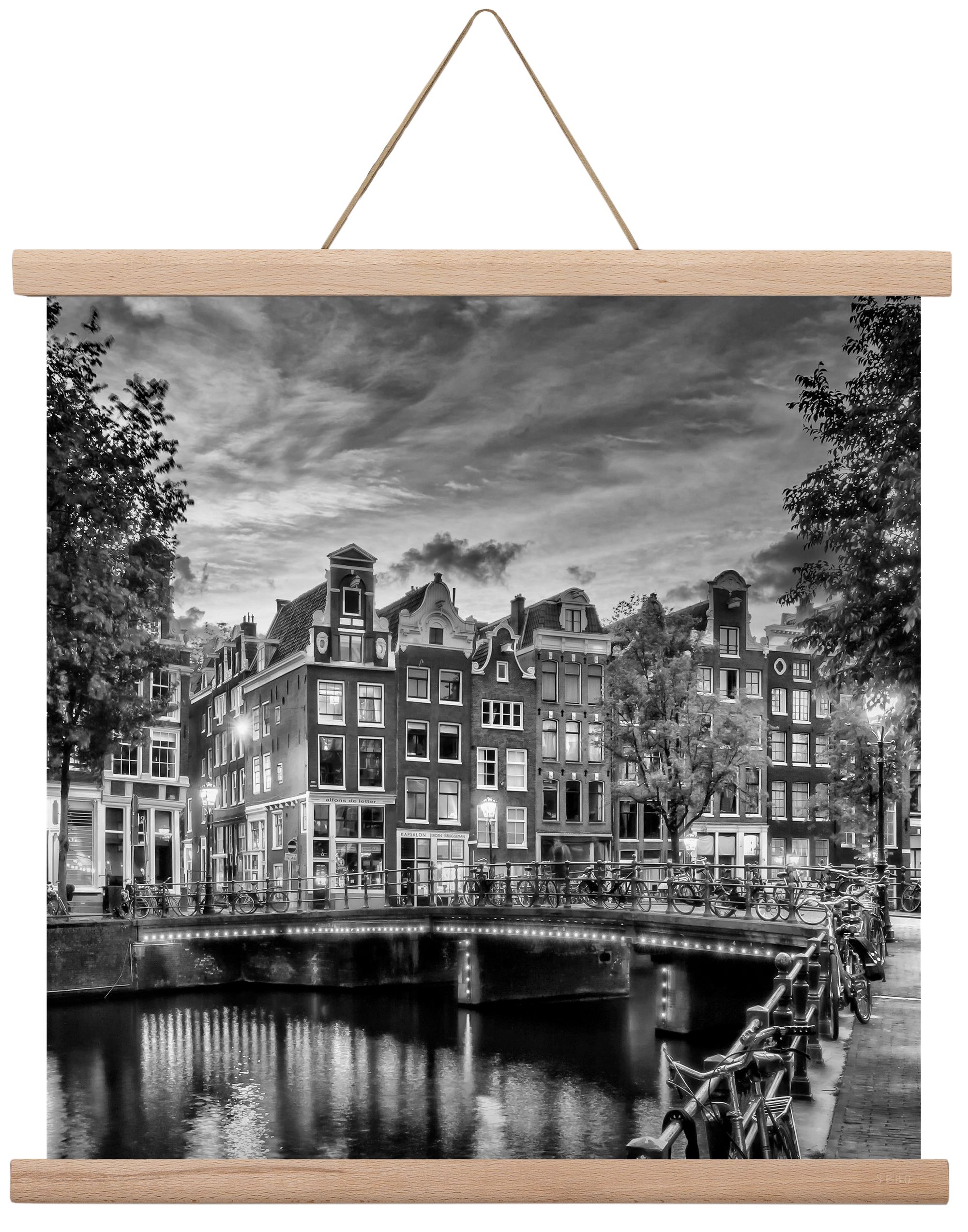 AMSTERDAM Idyllic impression from Singel | Monochrome, 40x40 cm (40x40 cm), Tölgy akasztó