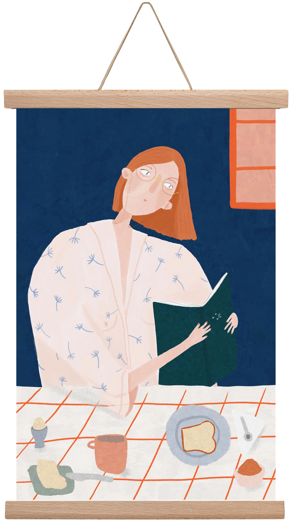 Olvasó lány, 30x45 cm (30x45 cm), Tölgy akasztó