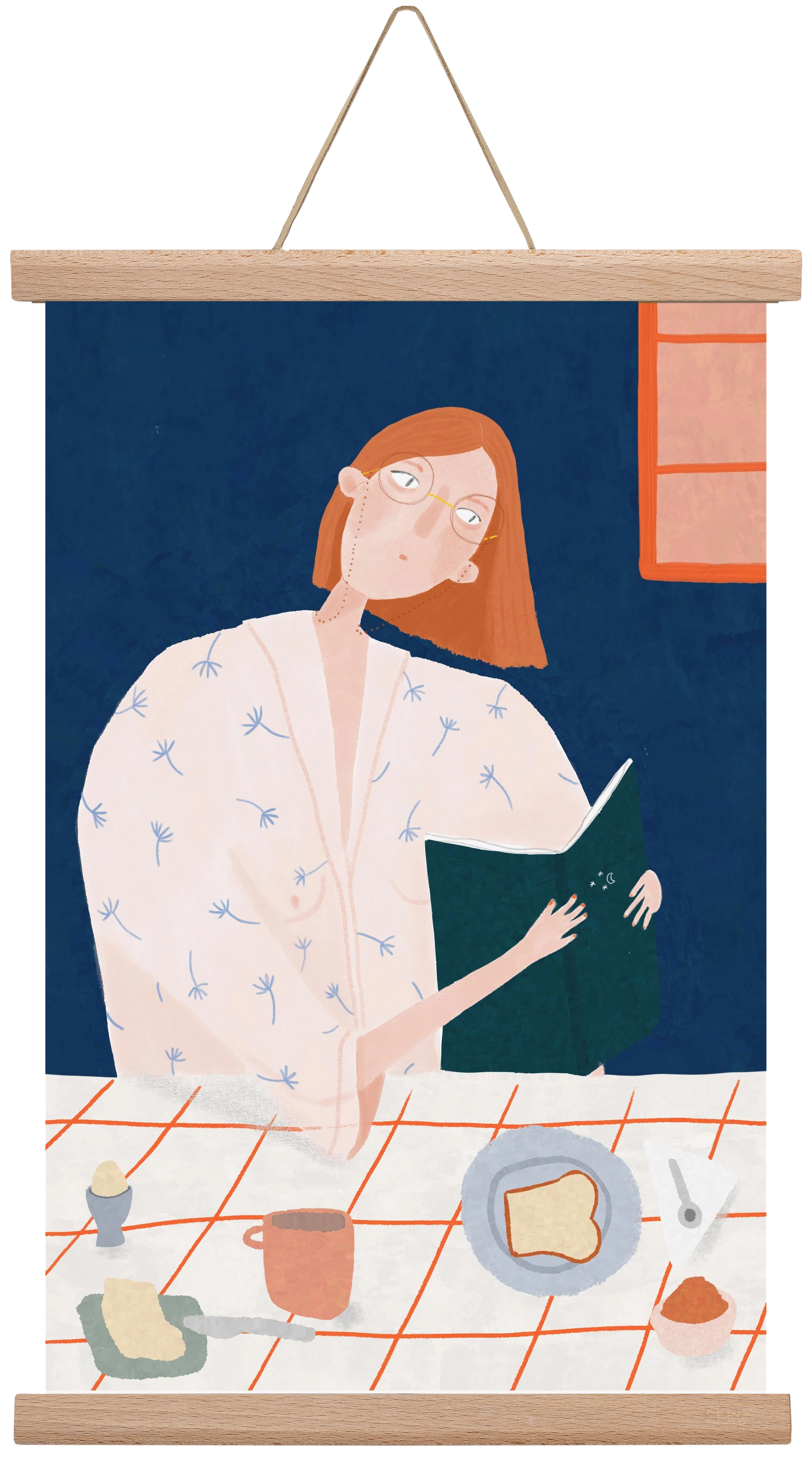 Olvasó lány, 30x45 cm (30x45 cm), Tölgy akasztó