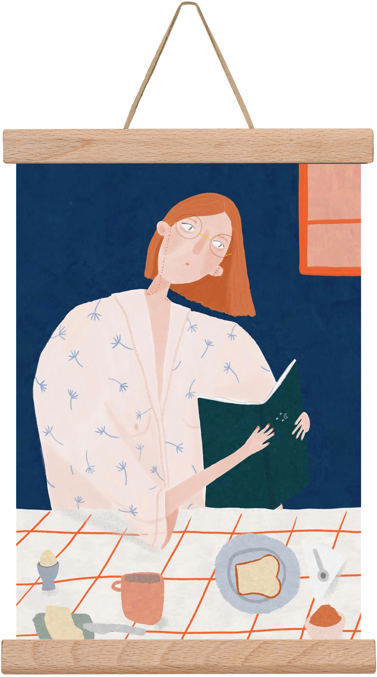 Olvasó lány, 20x30 cm (20x30 cm), Tölgy akasztó