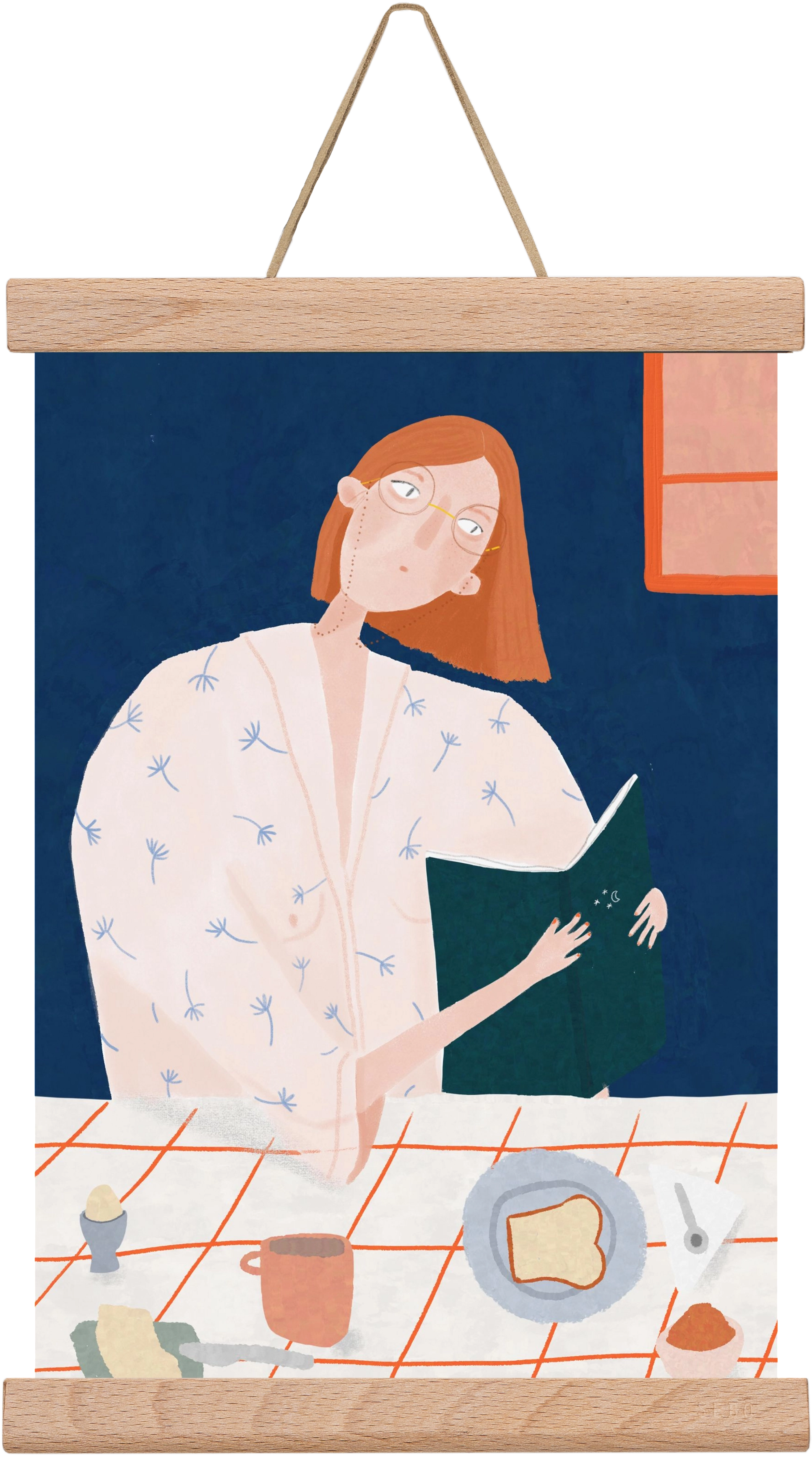 Olvasó lány, 20x30 cm (20x30 cm), Tölgy akasztó