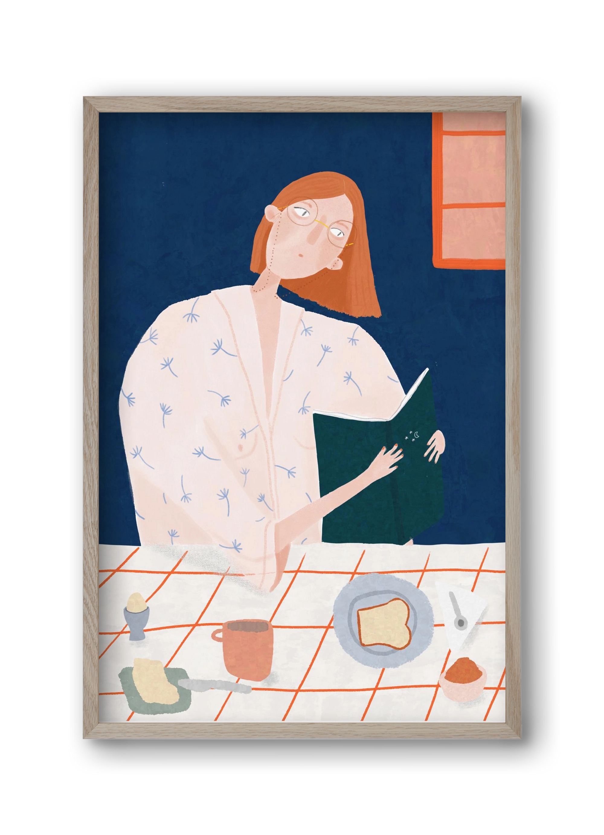 Olvasó lány, 30x45 cm (30x45 cm), Tölgy keret