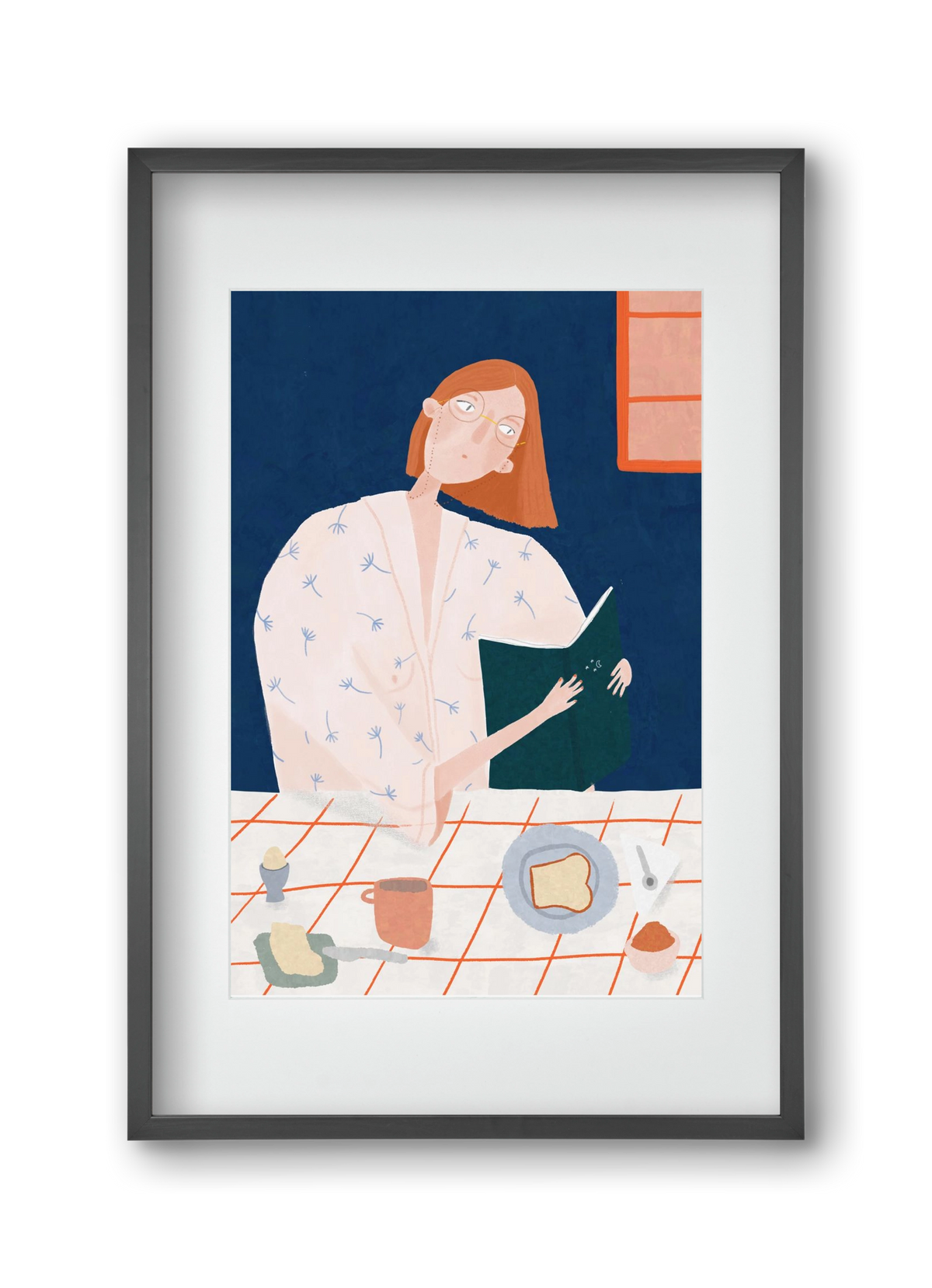 Olvasó lány, 30x45 cm (20x30 cm), Fekete keret, paszpartuval