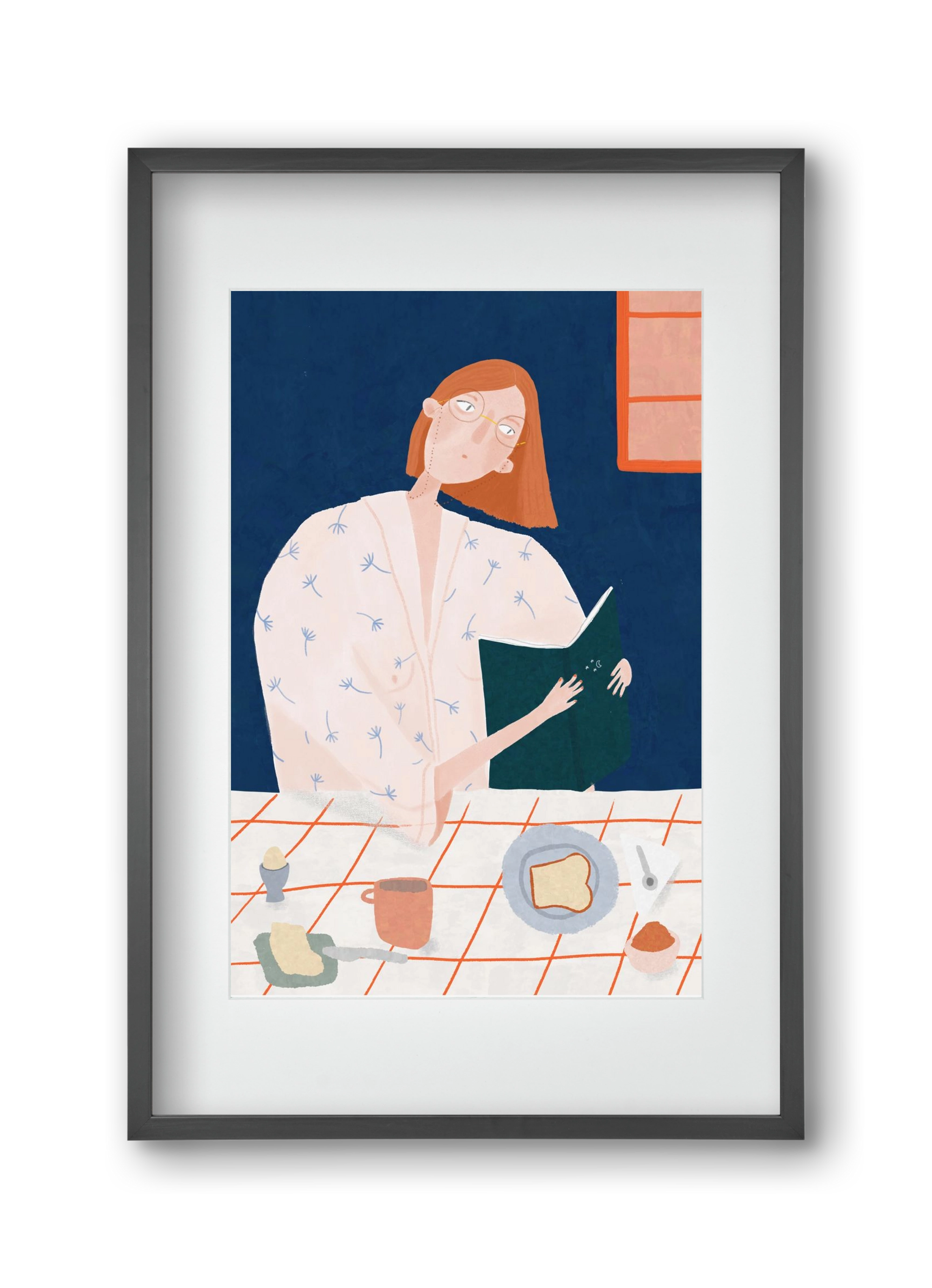 Olvasó lány, 30x45 cm (20x30 cm), Fekete keret, paszpartuval