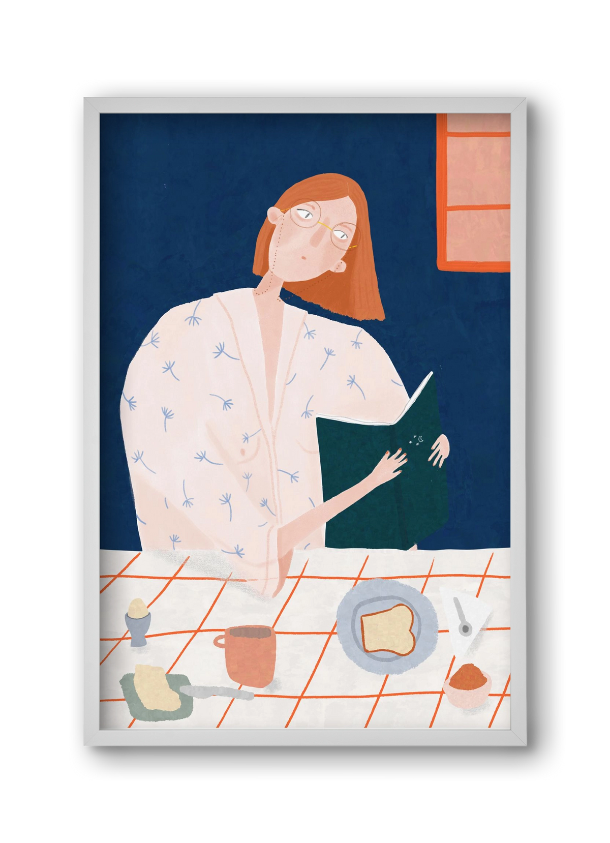 Olvasó lány, 30x45 cm (30x45 cm), Fehér keret