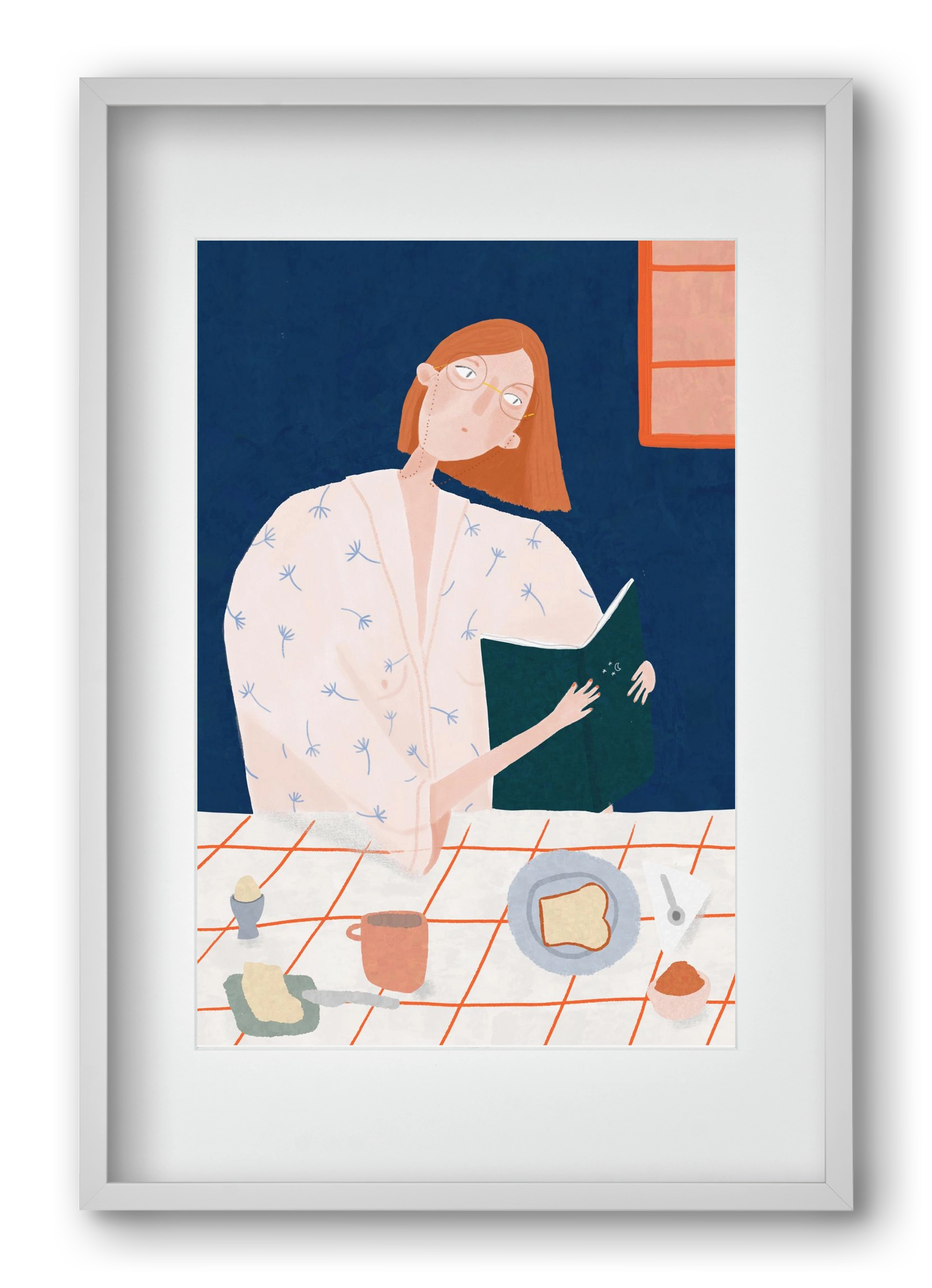 Olvasó lány, 40x60 cm (30x45 cm), Fehér keret, paszpartuval