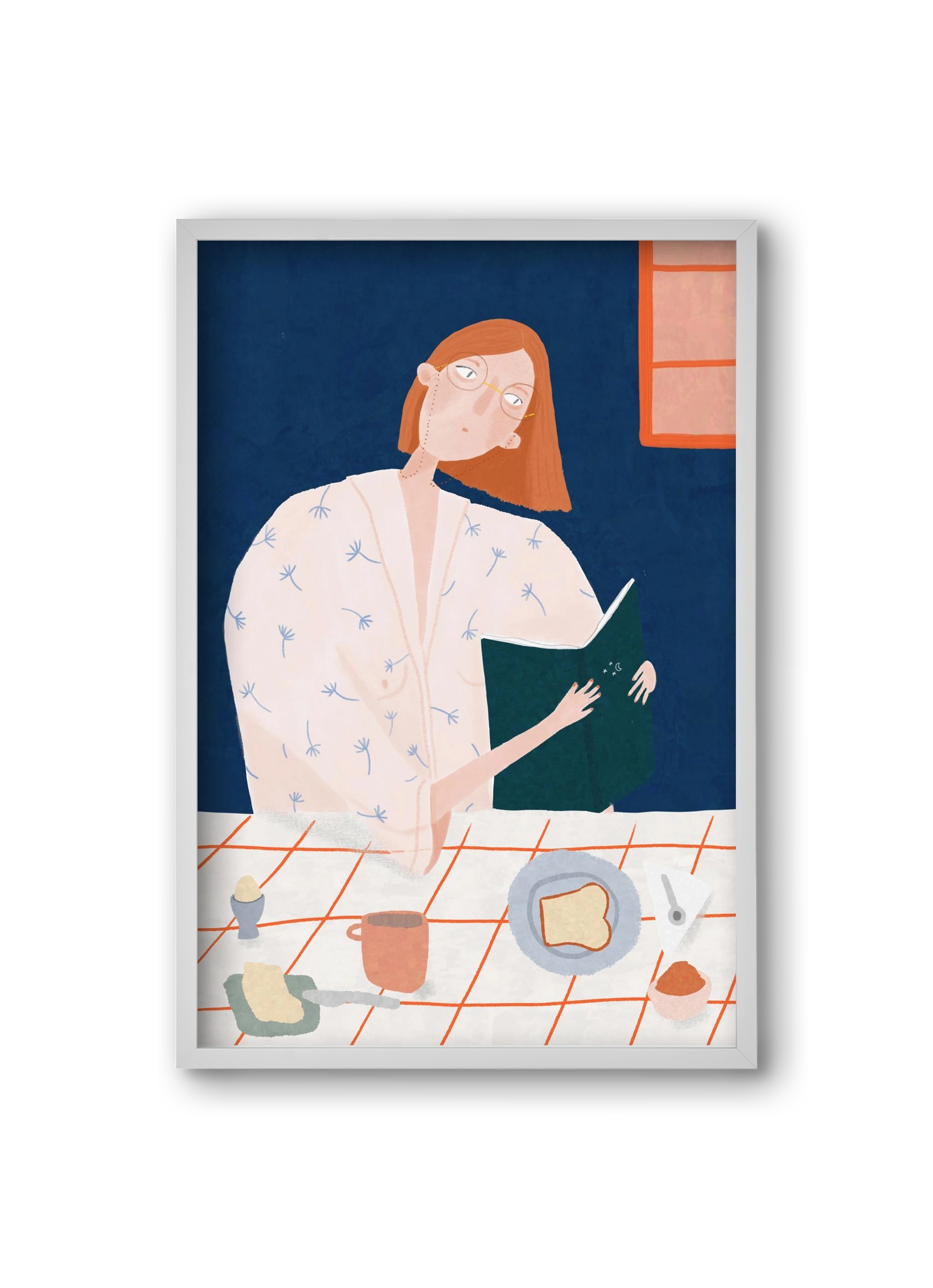 Olvasó lány, 20x30 cm (20x30 cm), Fehér keret