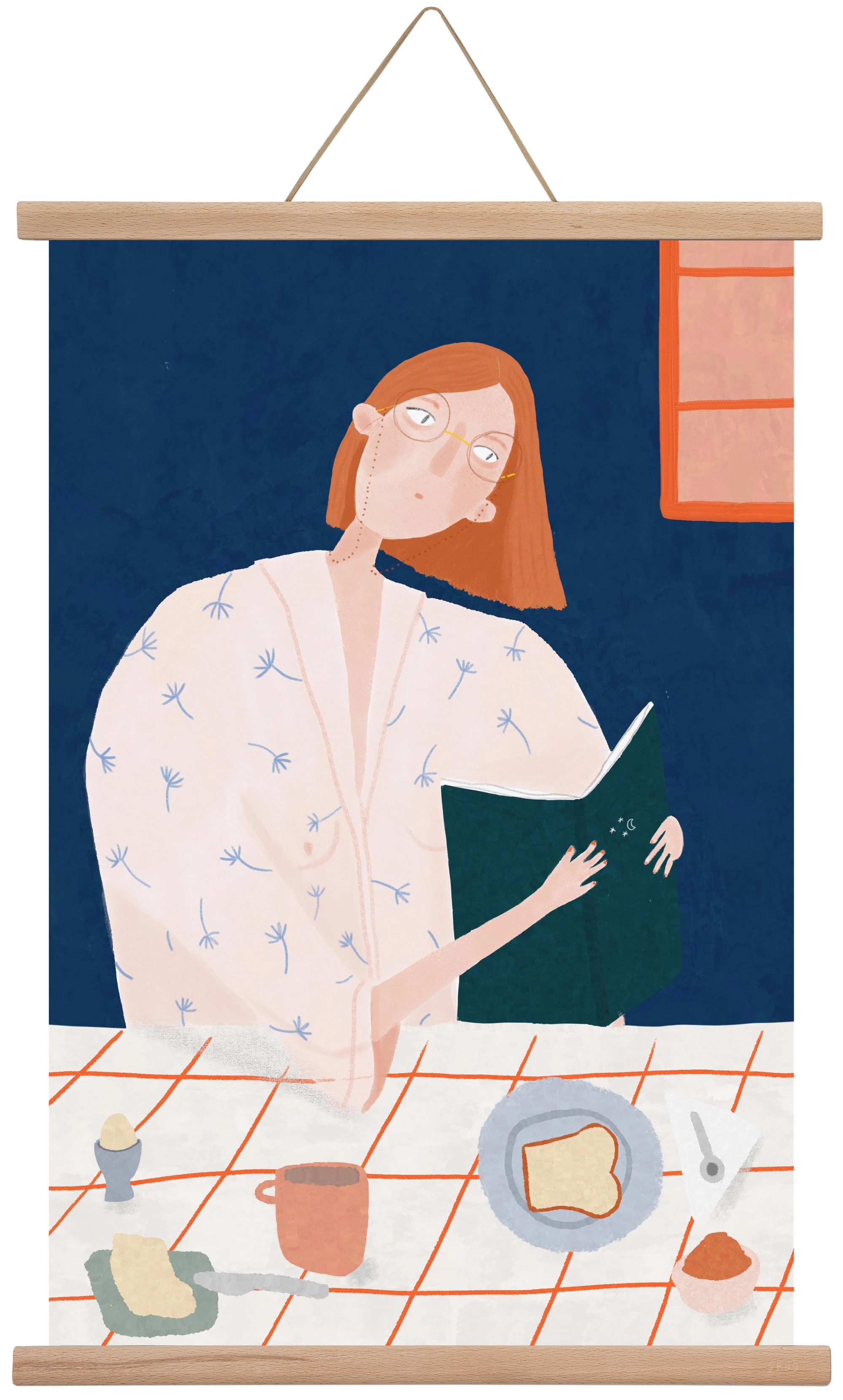 Olvasó lány, 40x60 cm (40x60 cm), Tölgy akasztó