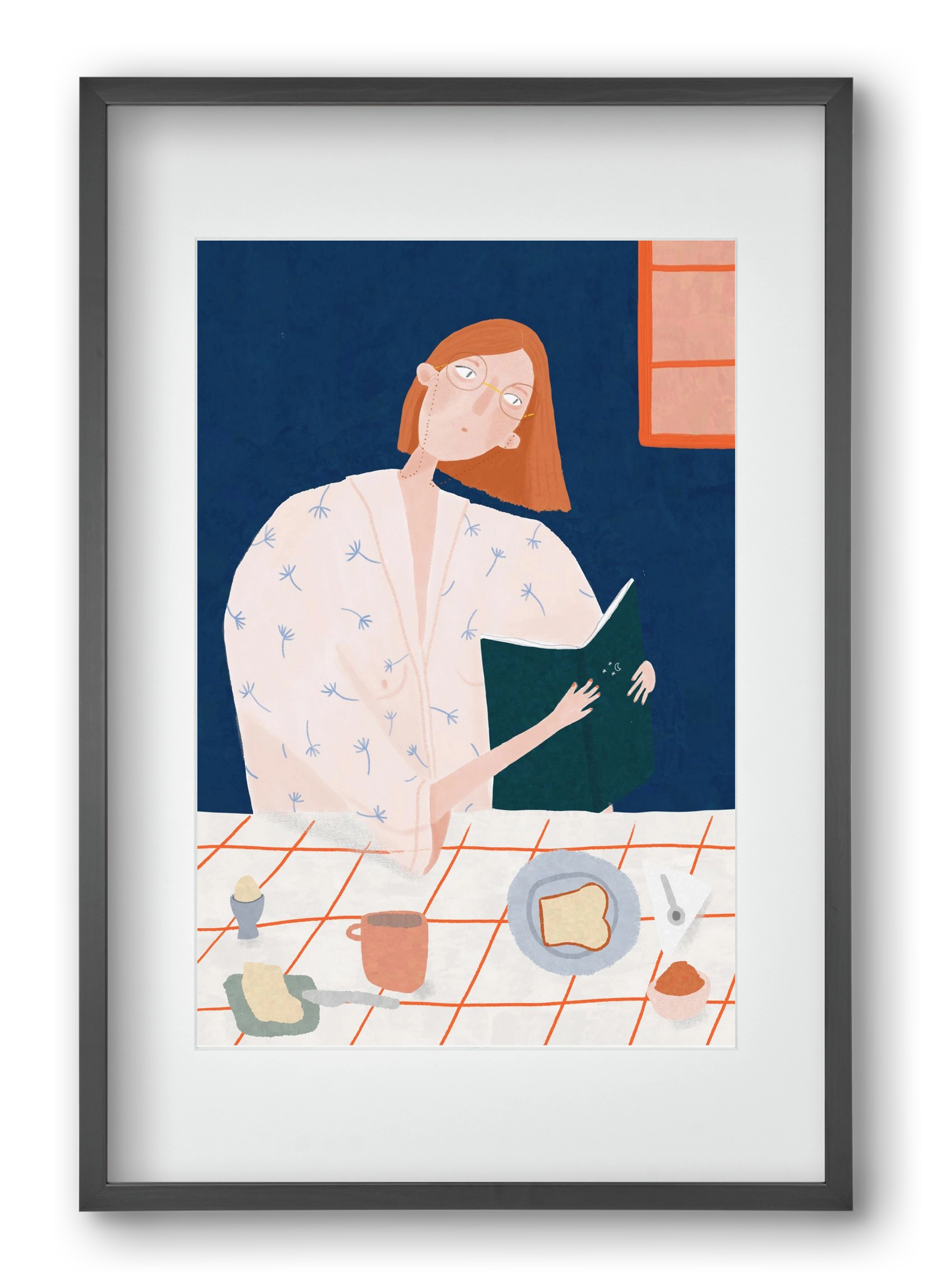 Olvasó lány, 40x60 cm (30x45 cm), Fekete keret, paszpartuval