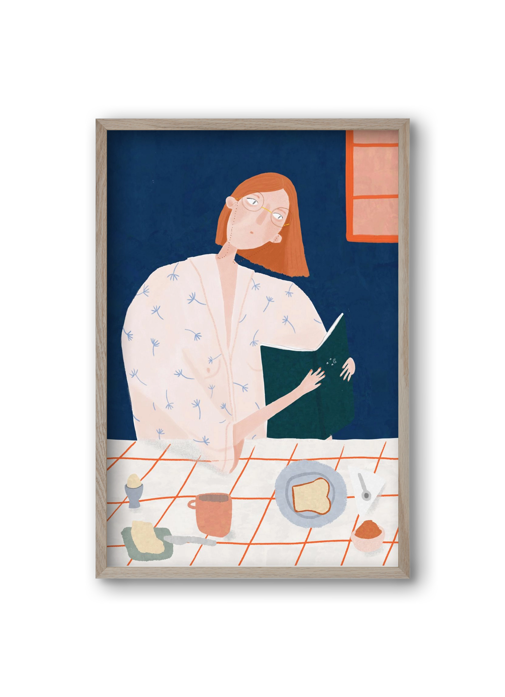 Olvasó lány, 20x30 cm (20x30 cm), Tölgy keret