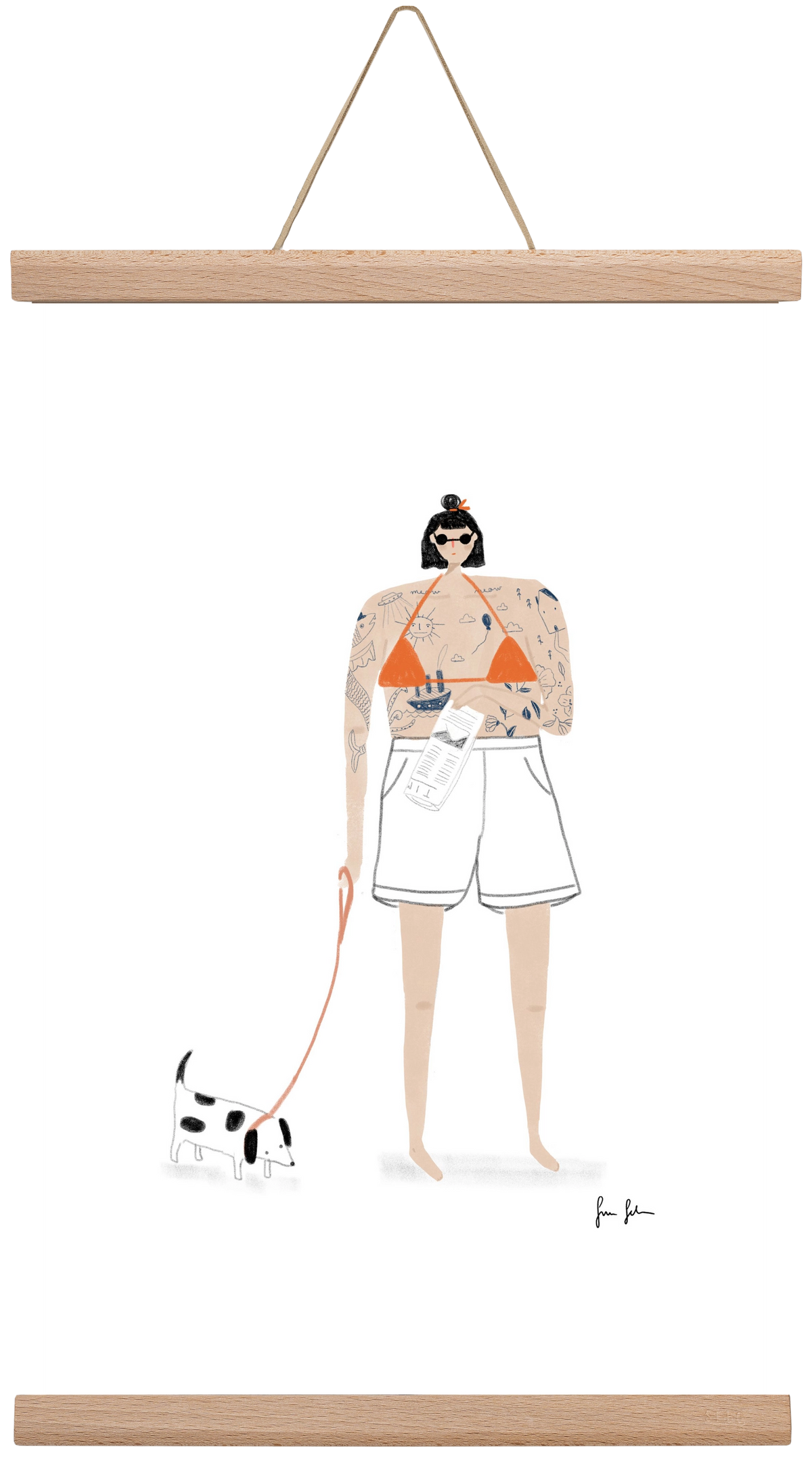 Zoé és Menyét úr, 30x45 cm (30x45 cm), Tölgy akasztó