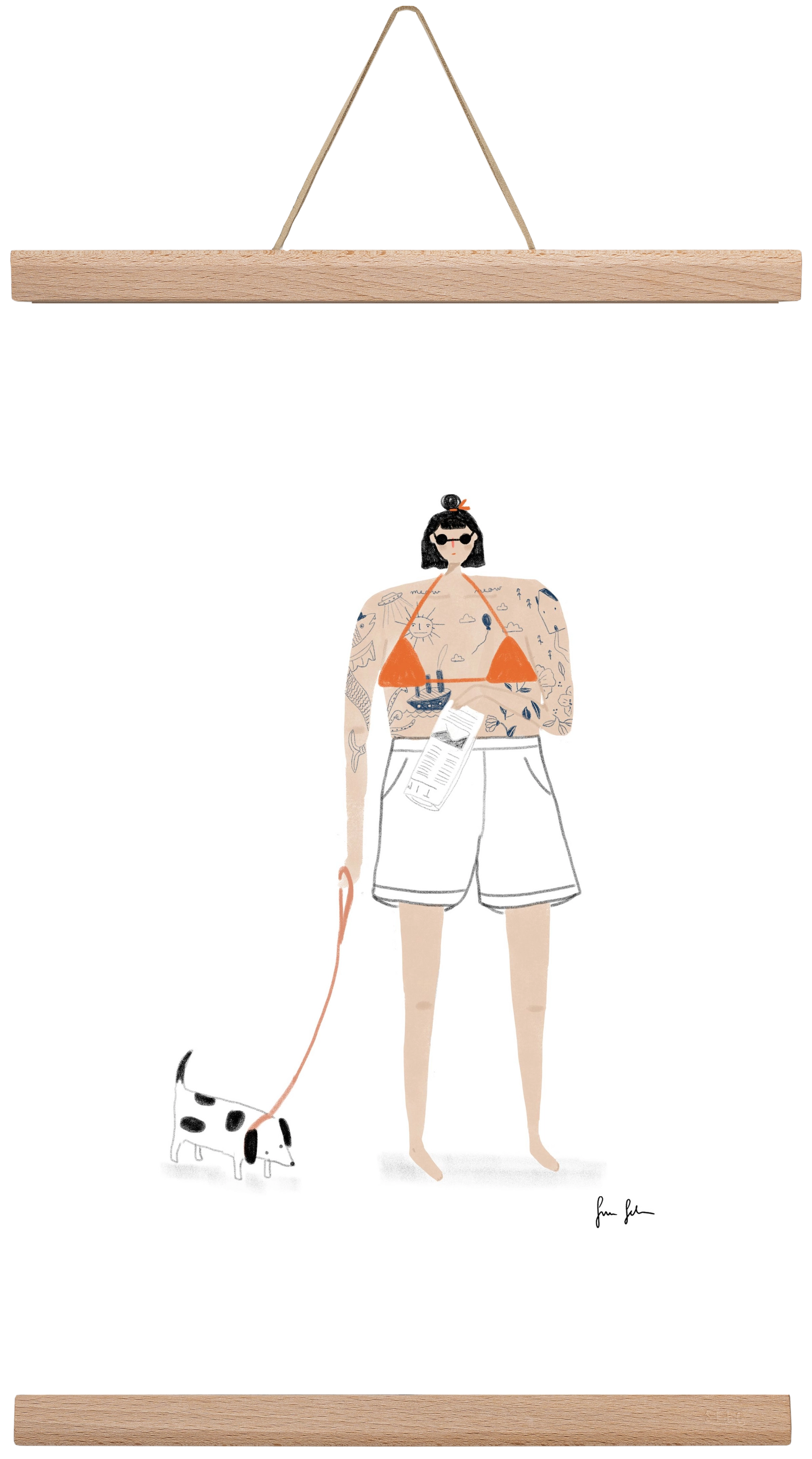 Zoé és Menyét úr, 30x45 cm (30x45 cm), Tölgy akasztó