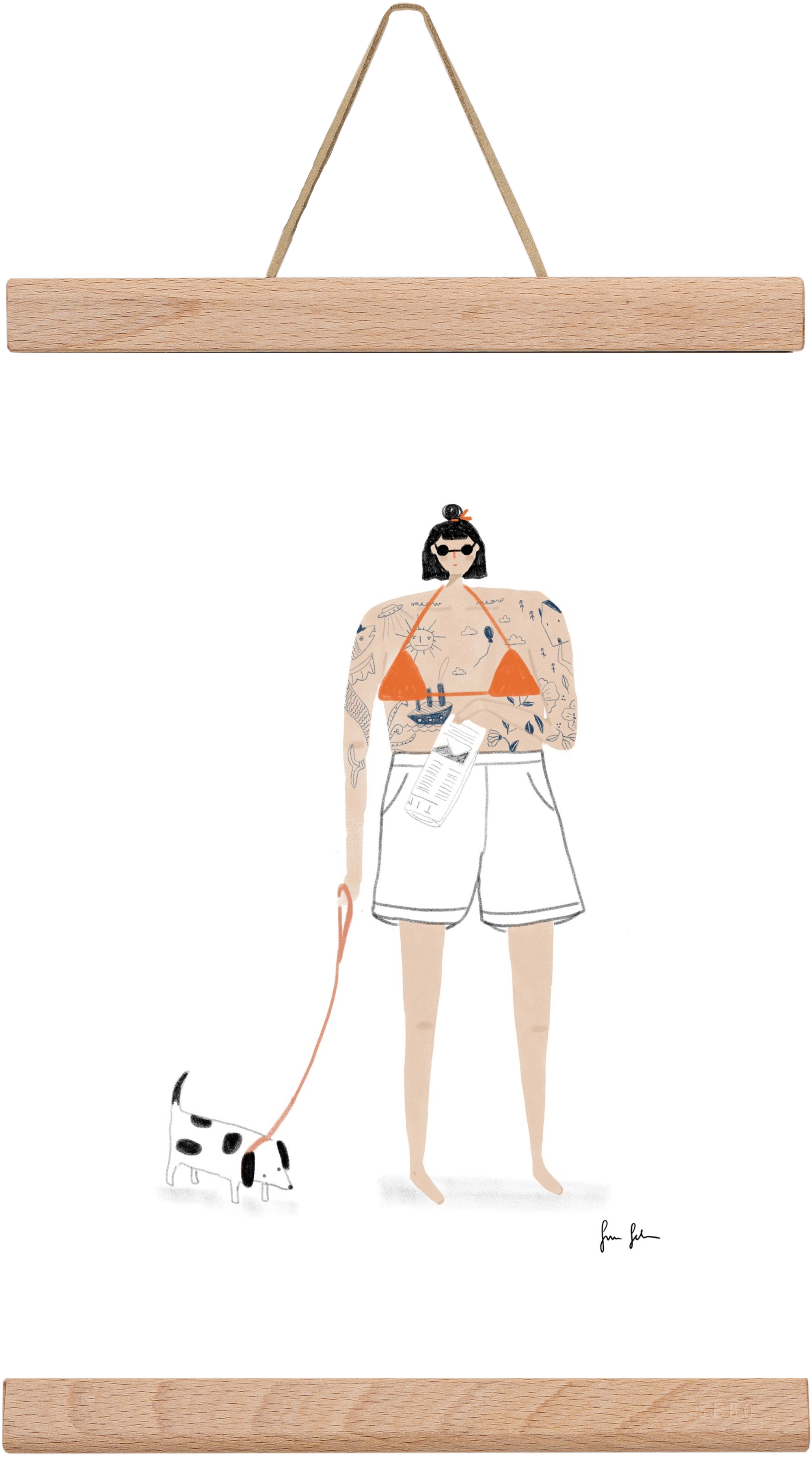 Zoé és Menyét úr, 20x30 cm (20x30 cm), Tölgy akasztó