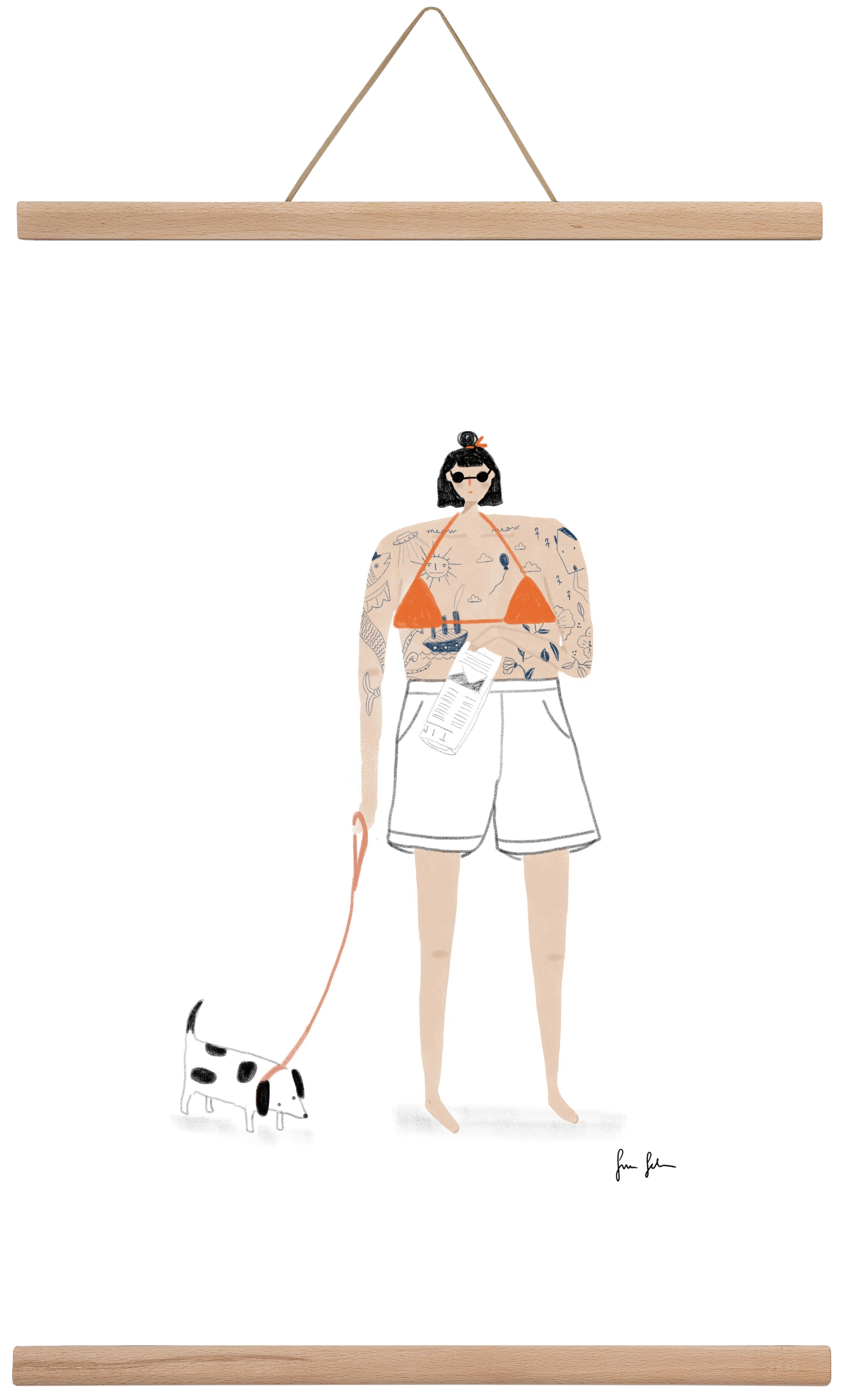 Zoé és Menyét úr, 40x60 cm (40x60 cm), Tölgy akasztó