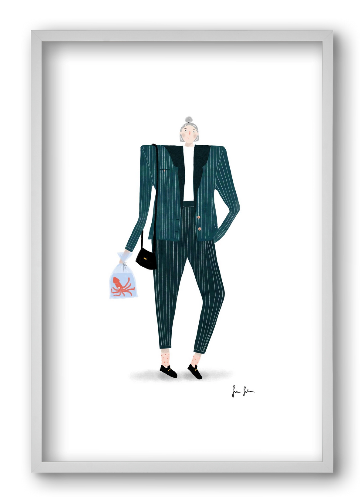 Mona és a polip, 40x60 cm (40x60 cm), Fehér keret