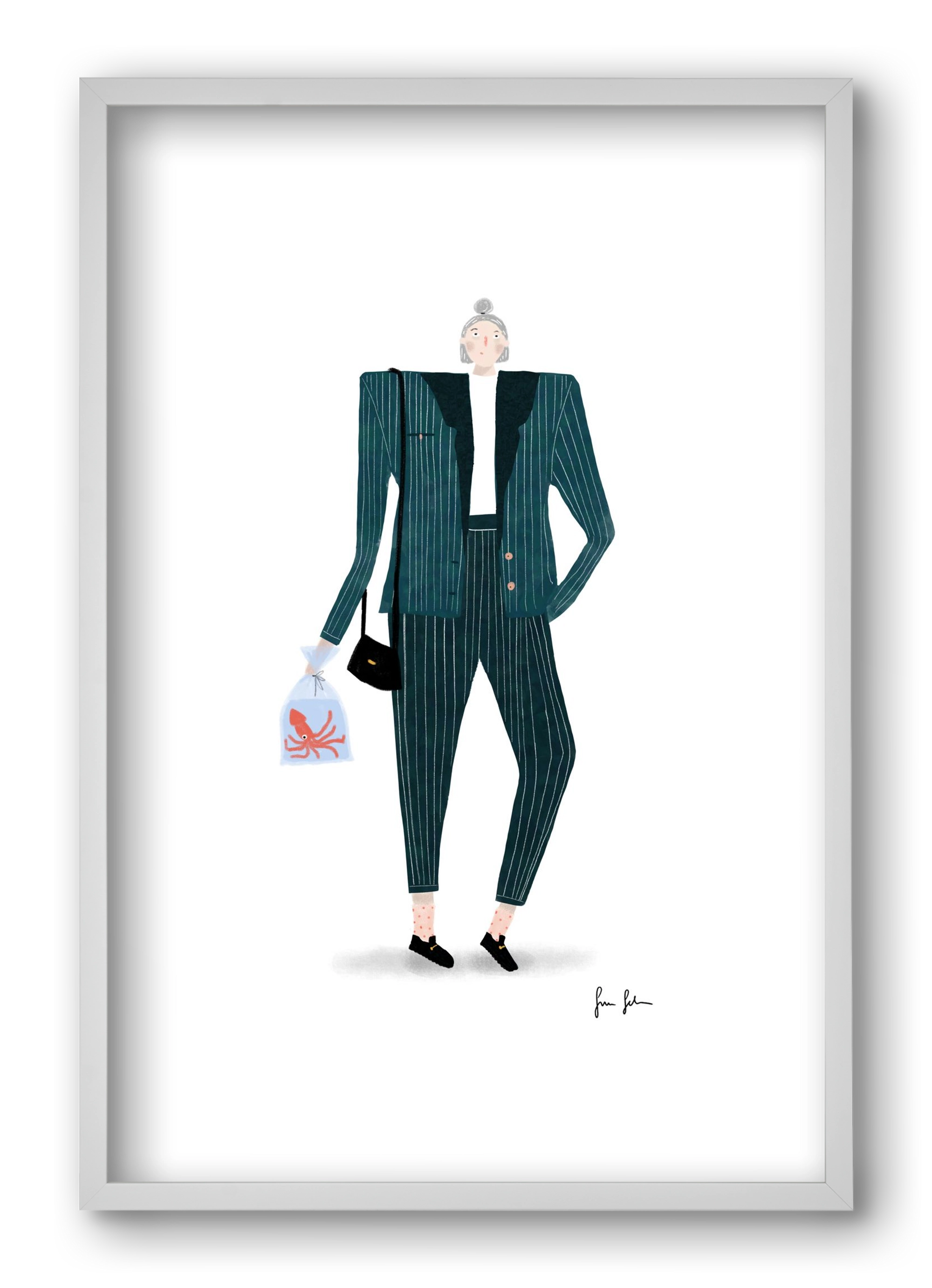 Mona és a polip, 40x60 cm (40x60 cm), Fehér keret