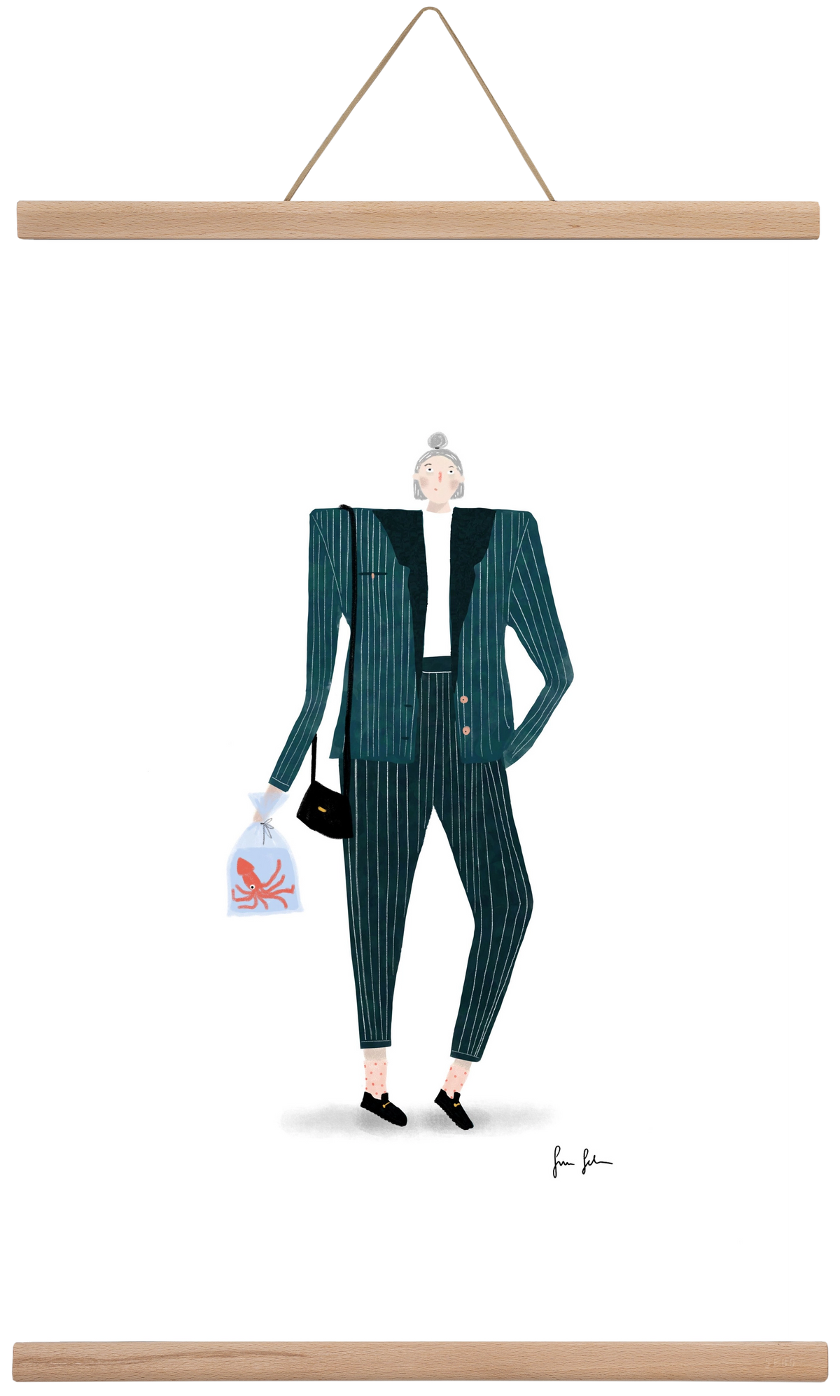 Mona és a polip, 40x60 cm (40x60 cm), Tölgy akasztó