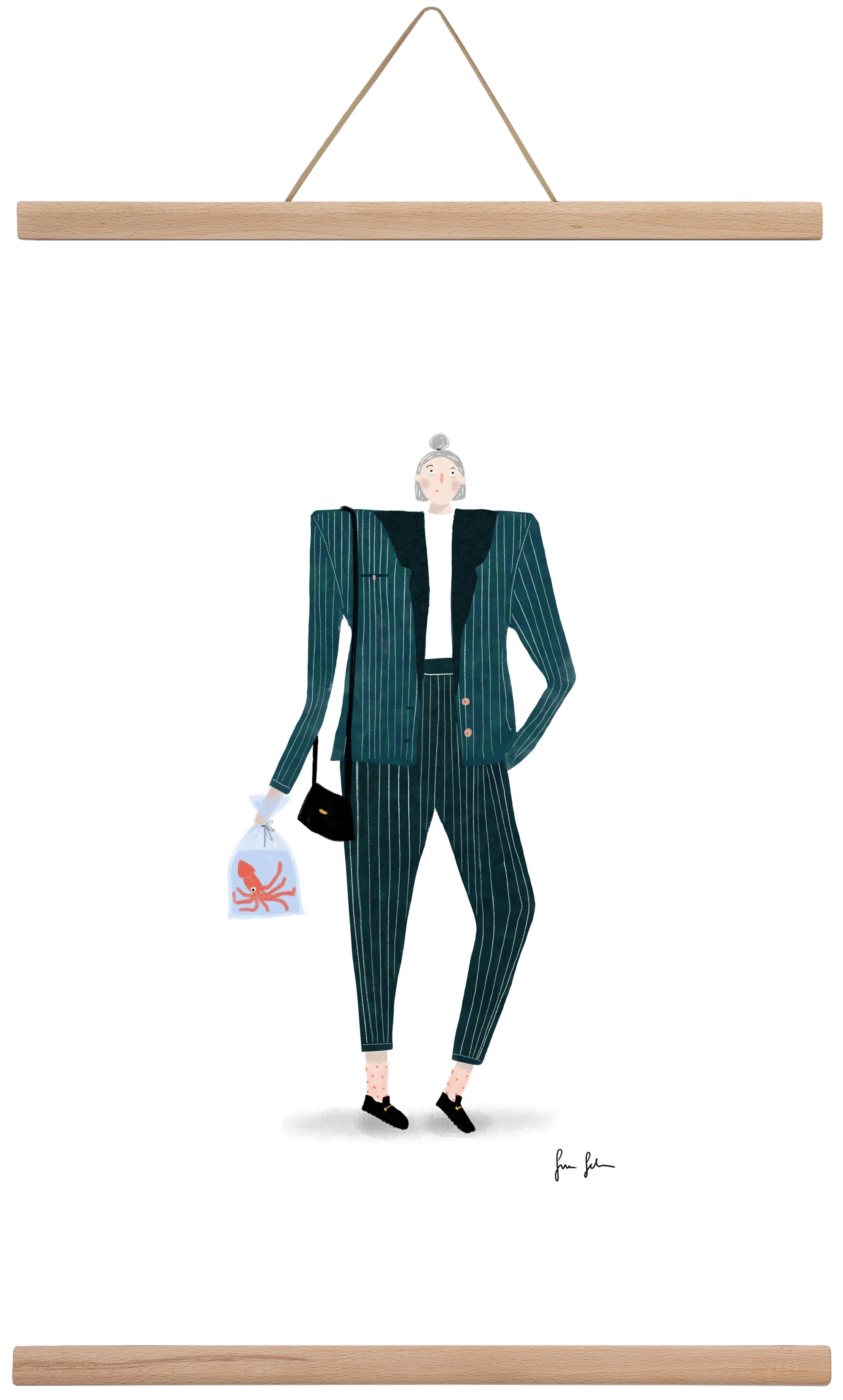 Mona és a polip, 40x60 cm (40x60 cm), Tölgy akasztó