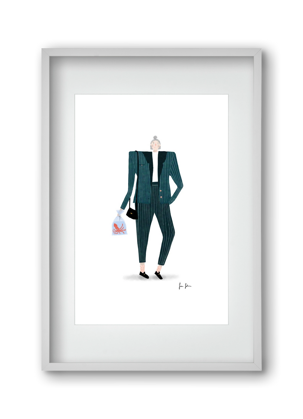 Mona és a polip, 30x45 cm (20x30 cm), Fehér keret, paszpartuval