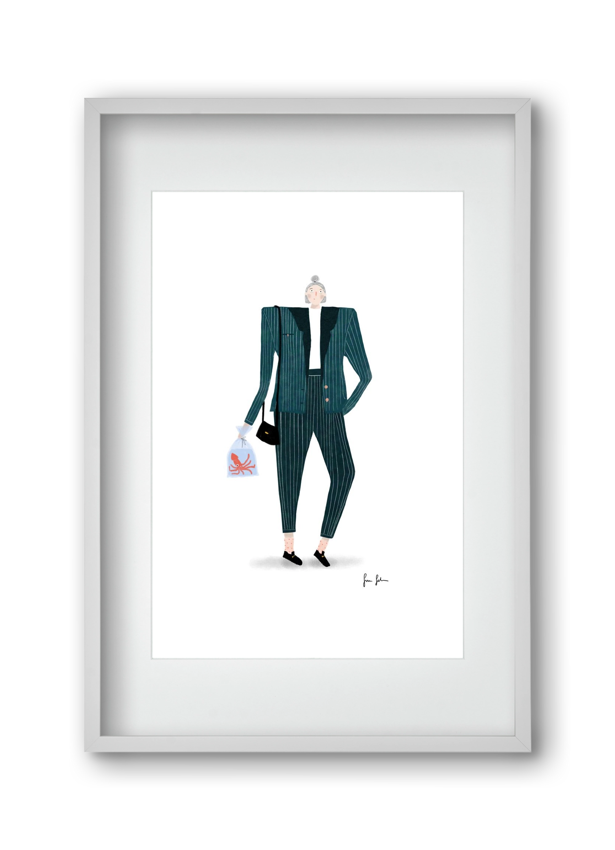 Mona és a polip, 30x45 cm (20x30 cm), Fehér keret, paszpartuval