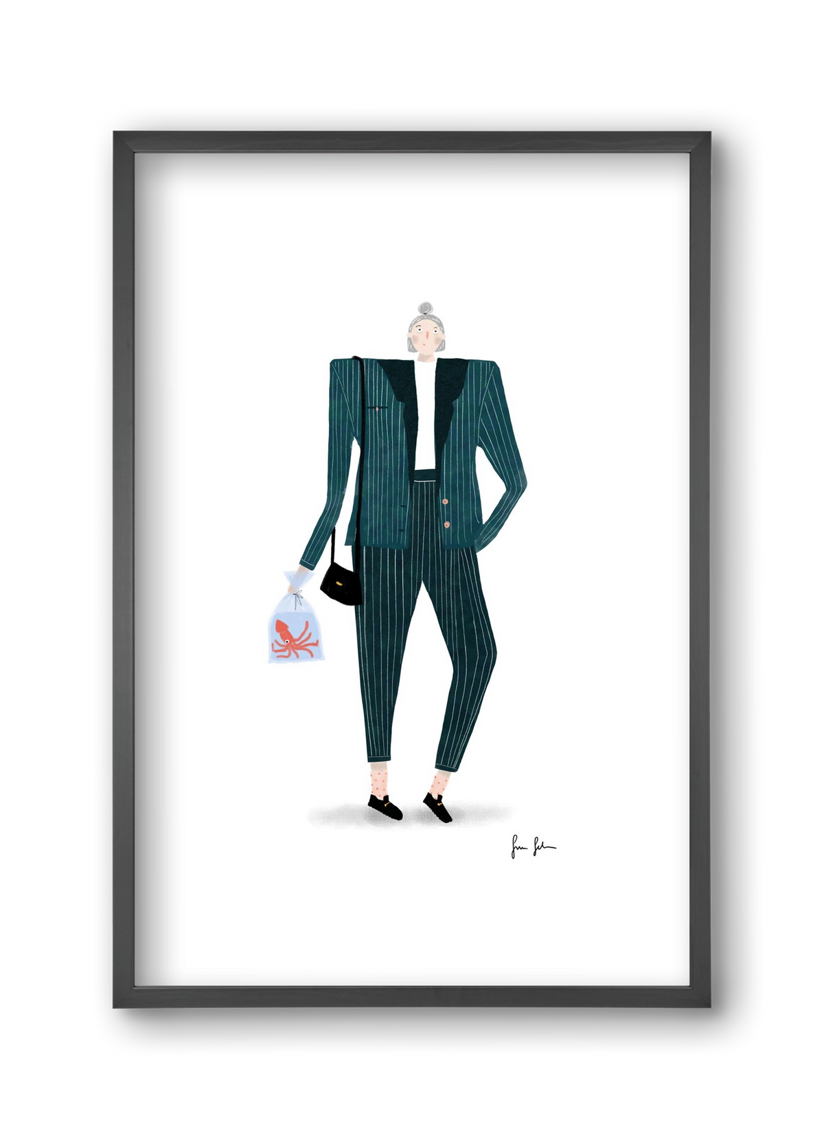 Mona és a polip, 30x45 cm (30x45 cm), Fekete keret