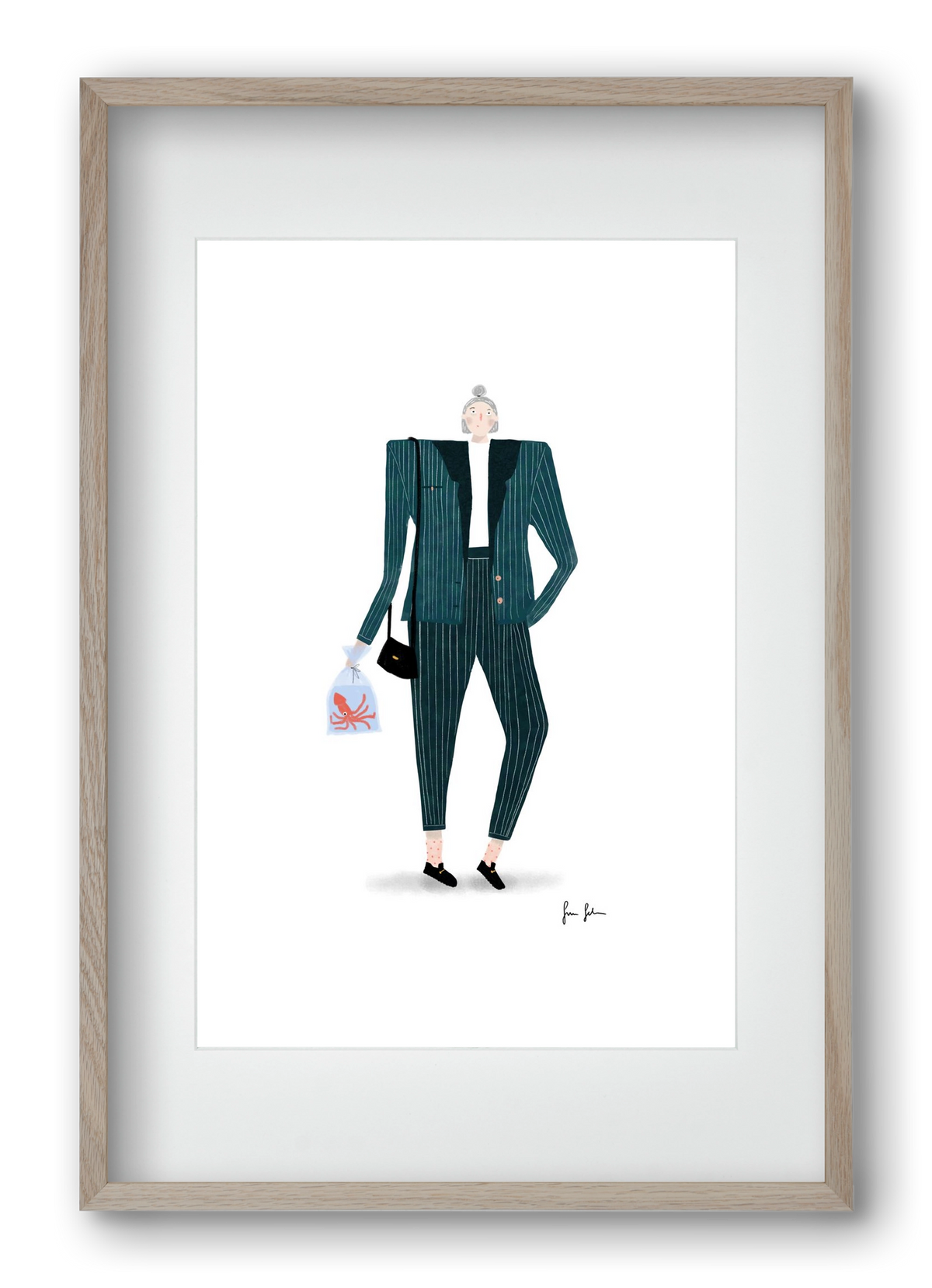 Mona és a polip, 40x60 cm (30x45 cm), Tölgy keret, paszpartuval