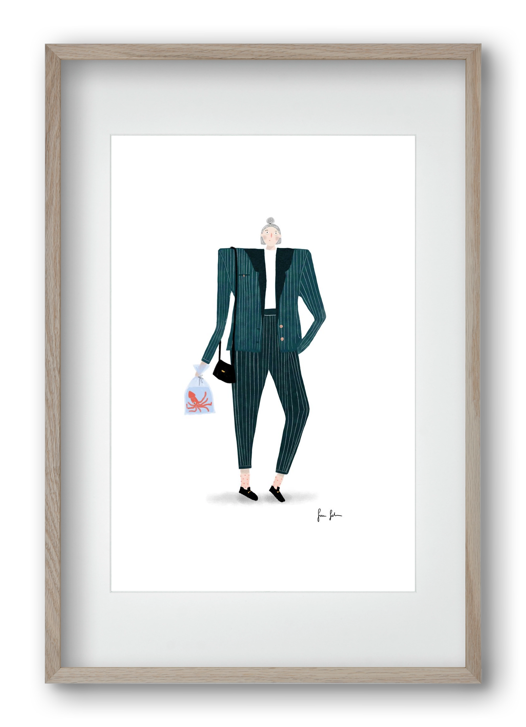 Mona és a polip, 40x60 cm (30x45 cm), Tölgy keret, paszpartuval