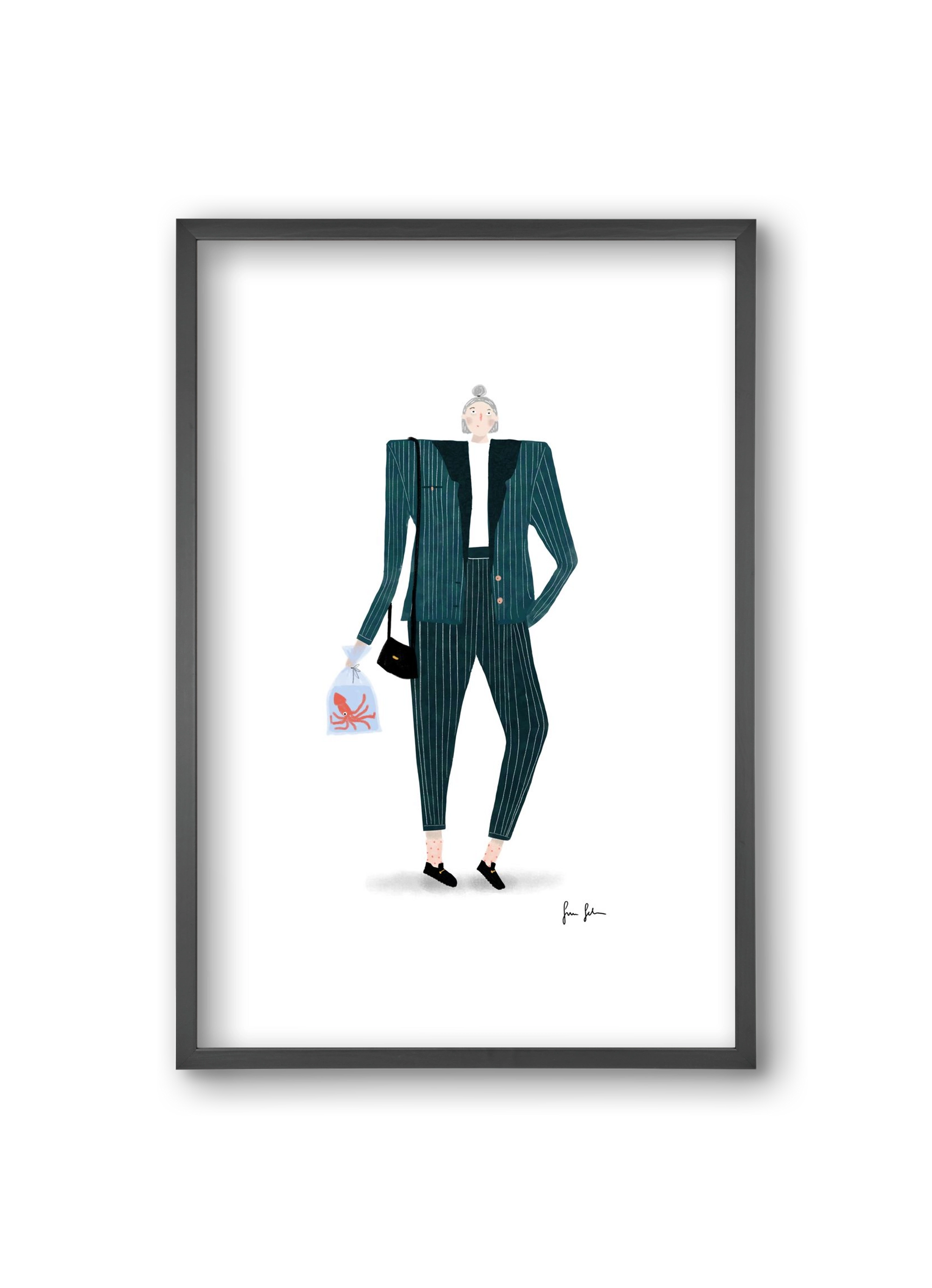 Mona és a polip, 20x30 cm (20x30 cm), Fekete keret