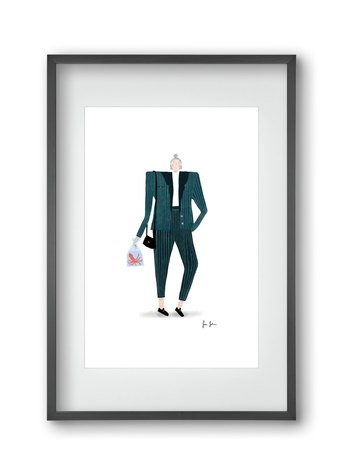 Mona és a polip, 30x45 cm (20x30 cm), Fekete keret, paszpartuval