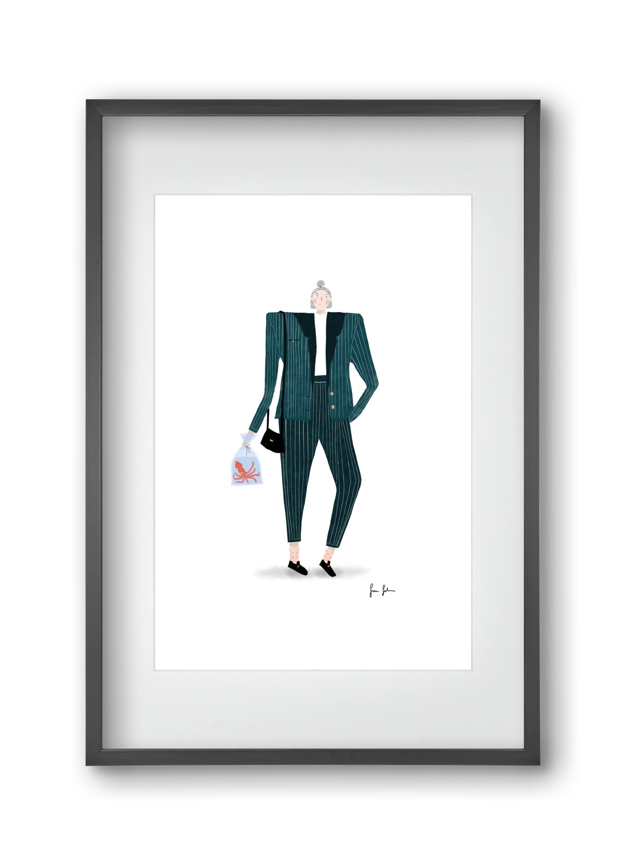 Mona és a polip, 30x45 cm (20x30 cm), Fekete keret, paszpartuval