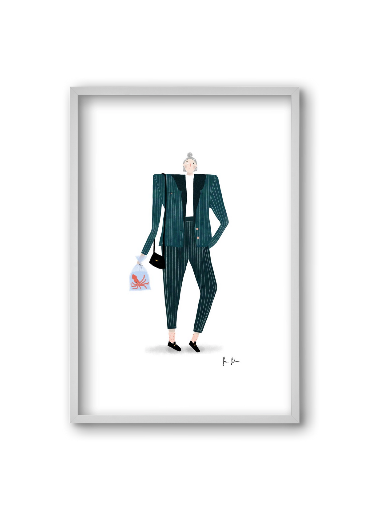 Mona és a polip, 20x30 cm (20x30 cm), Fehér keret