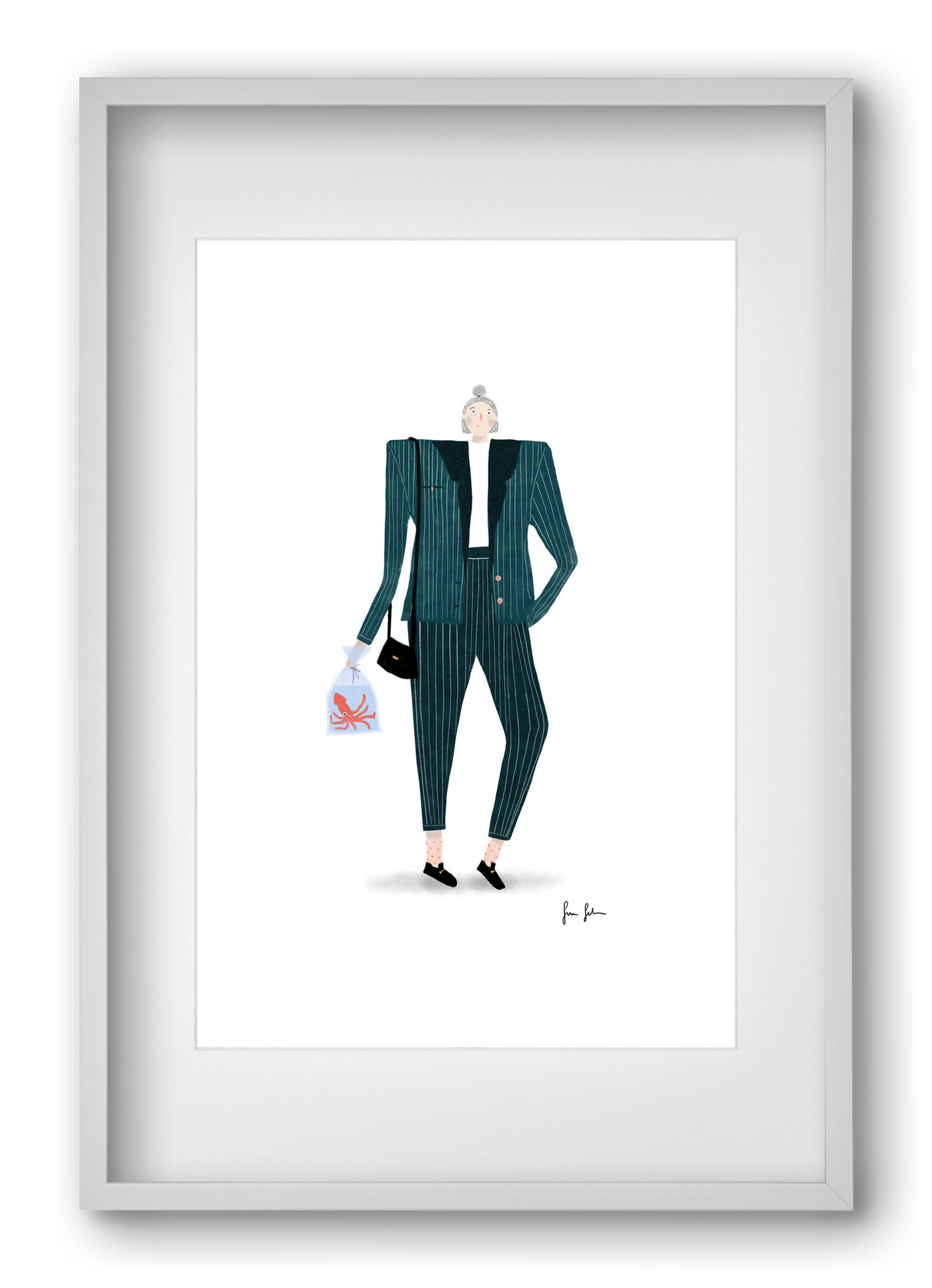 Mona és a polip, 40x60 cm (30x45 cm), Fehér keret, paszpartuval