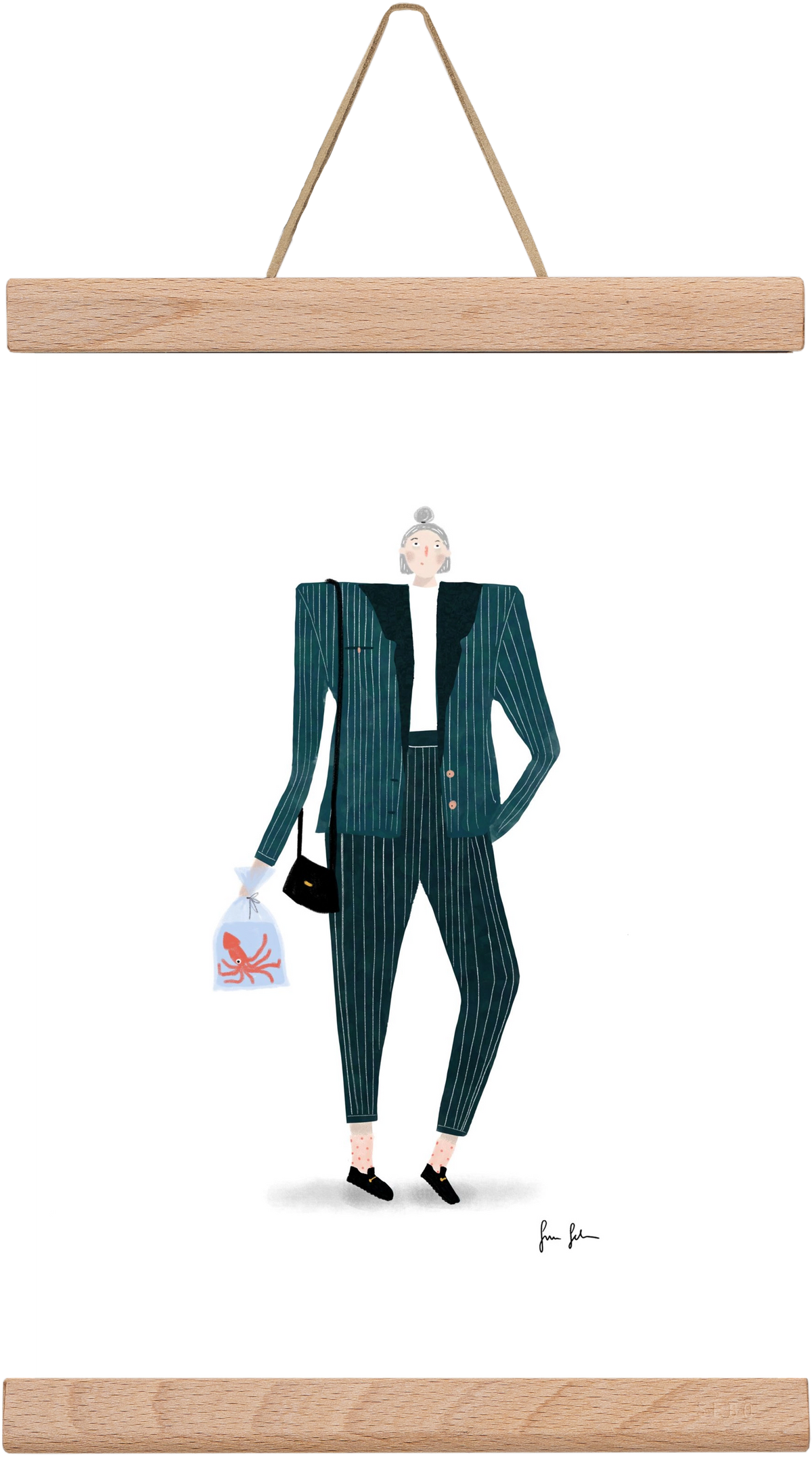 Mona és a polip, 20x30 cm (20x30 cm), Tölgy akasztó