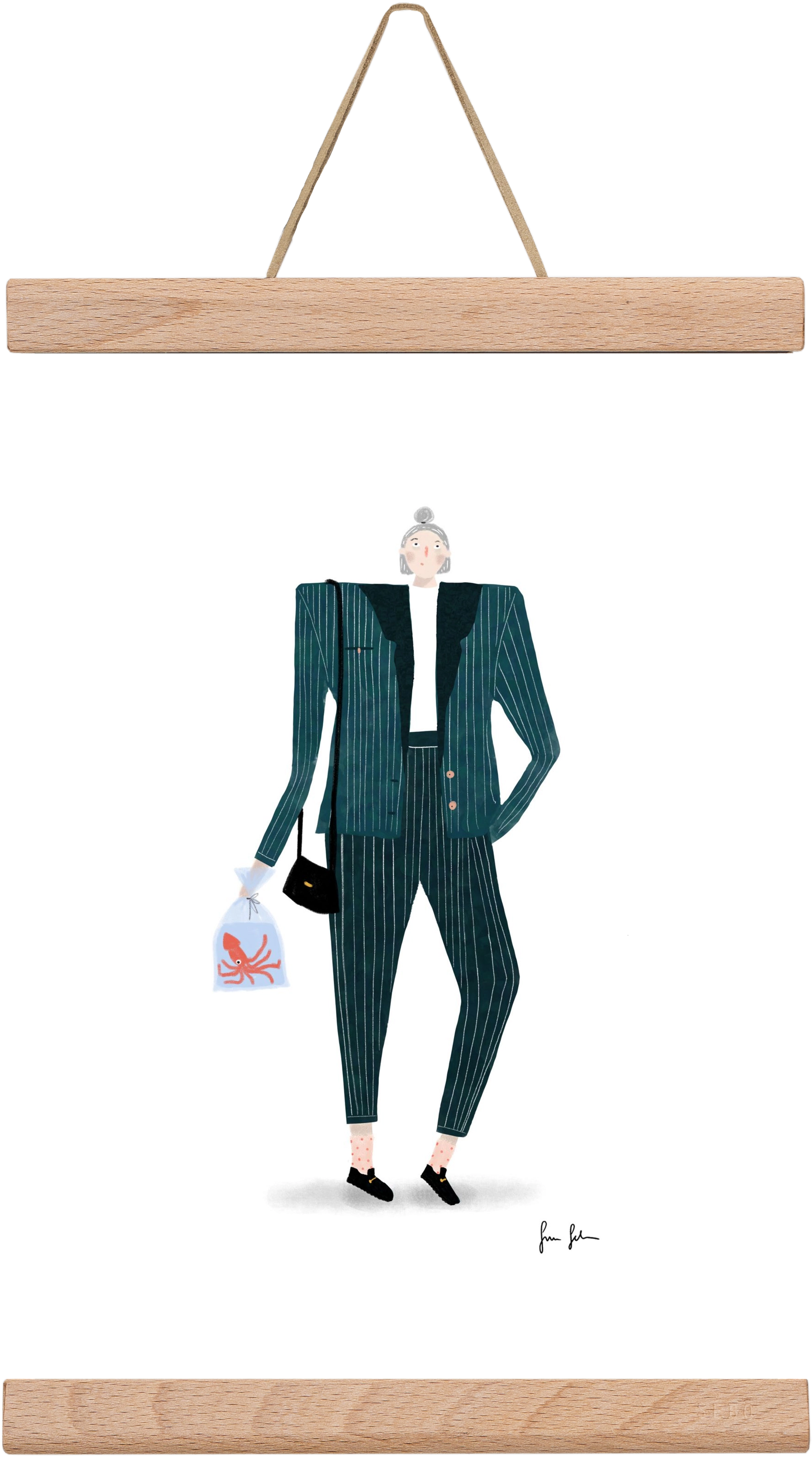 Mona és a polip, 20x30 cm (20x30 cm), Tölgy akasztó