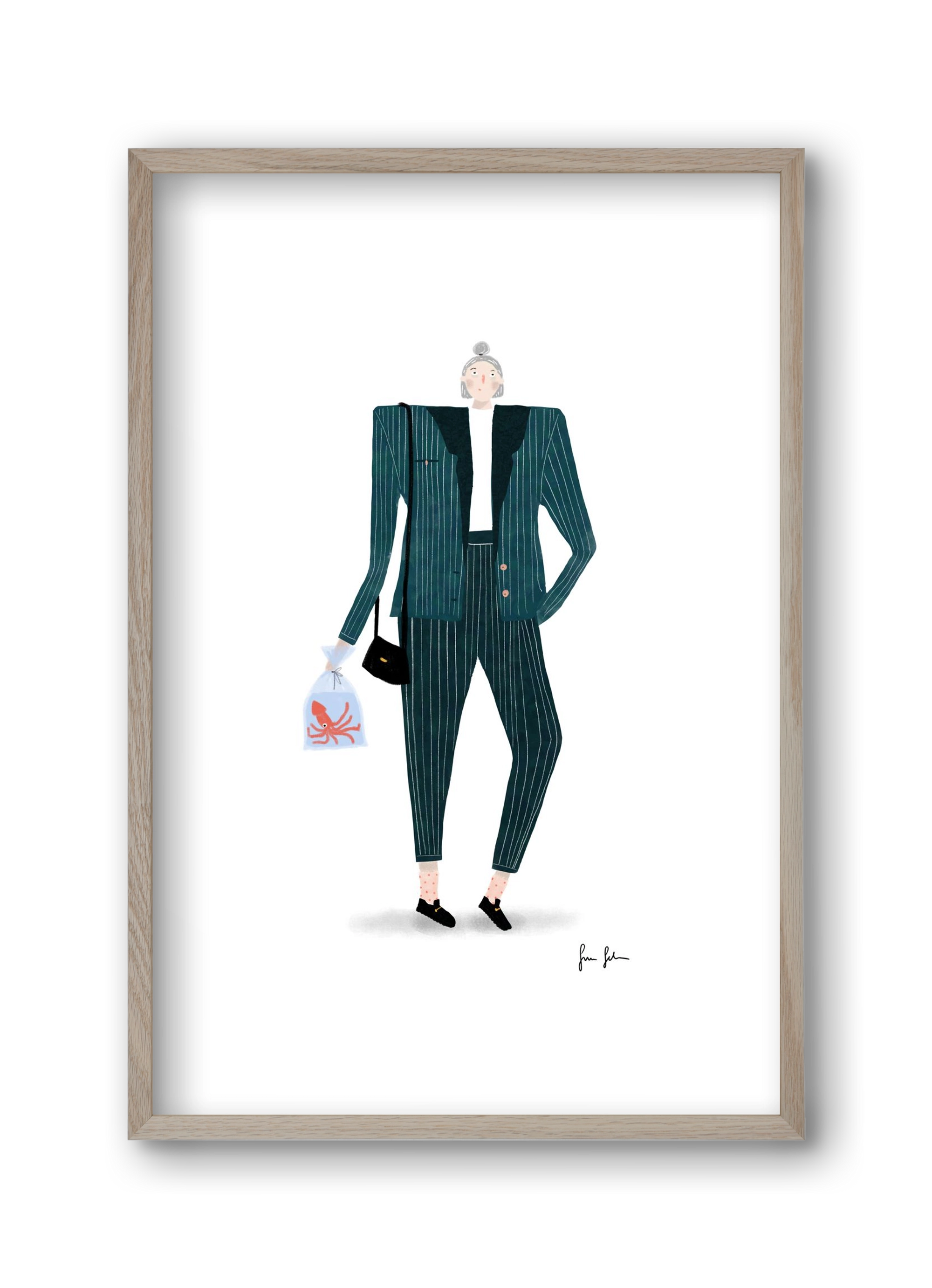 Mona és a polip, 30x45 cm (30x45 cm), Tölgy keret