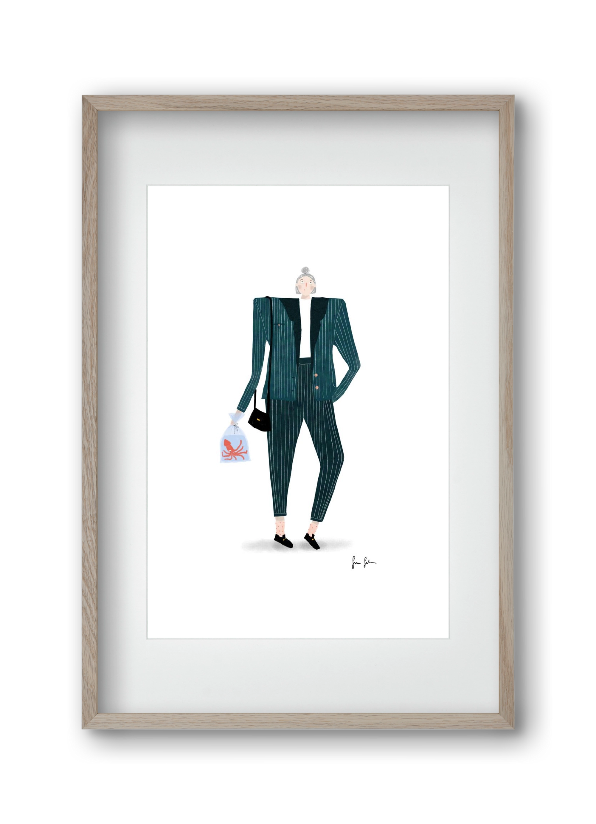 Mona és a polip, 30x45 cm (20x30 cm), Tölgy keret, paszpartuval