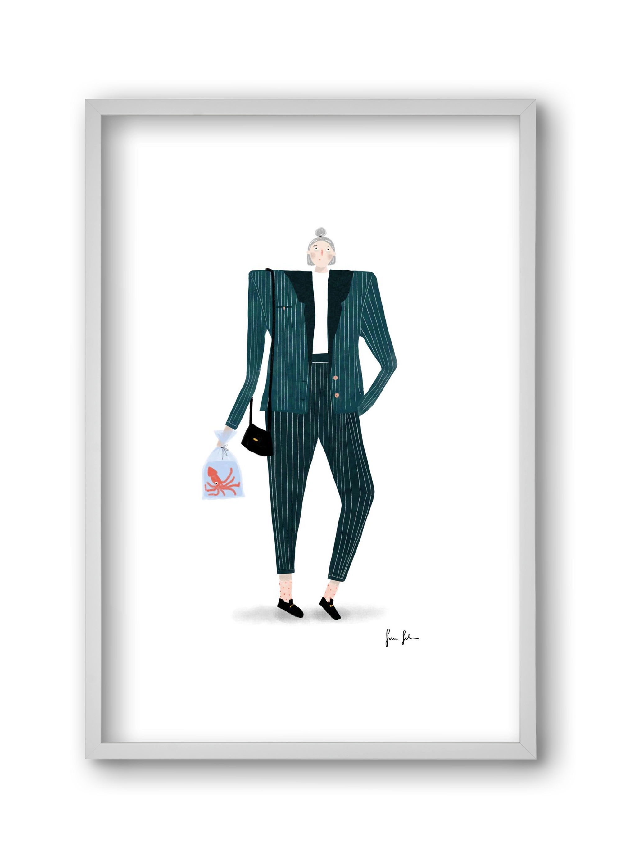 Mona és a polip, 30x45 cm (30x45 cm), Fehér keret