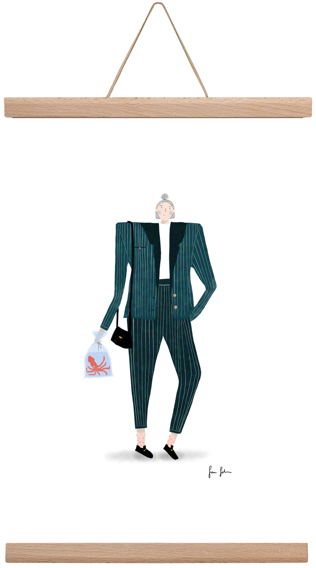 Mona és a polip, 30x45 cm (30x45 cm), Tölgy akasztó