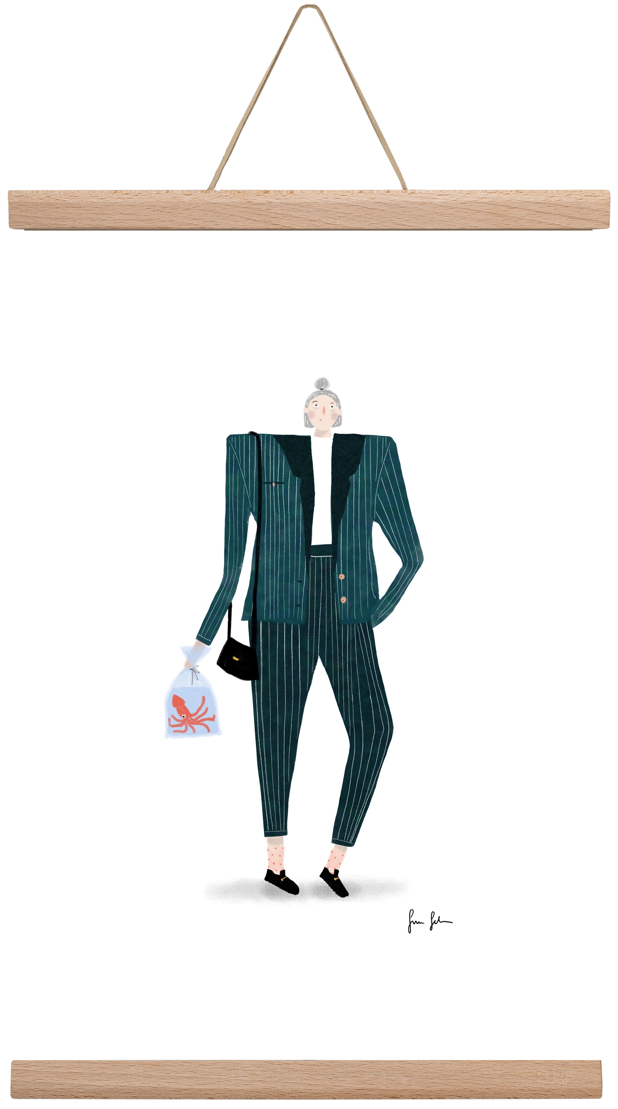 Mona és a polip, 30x45 cm (30x45 cm), Tölgy akasztó