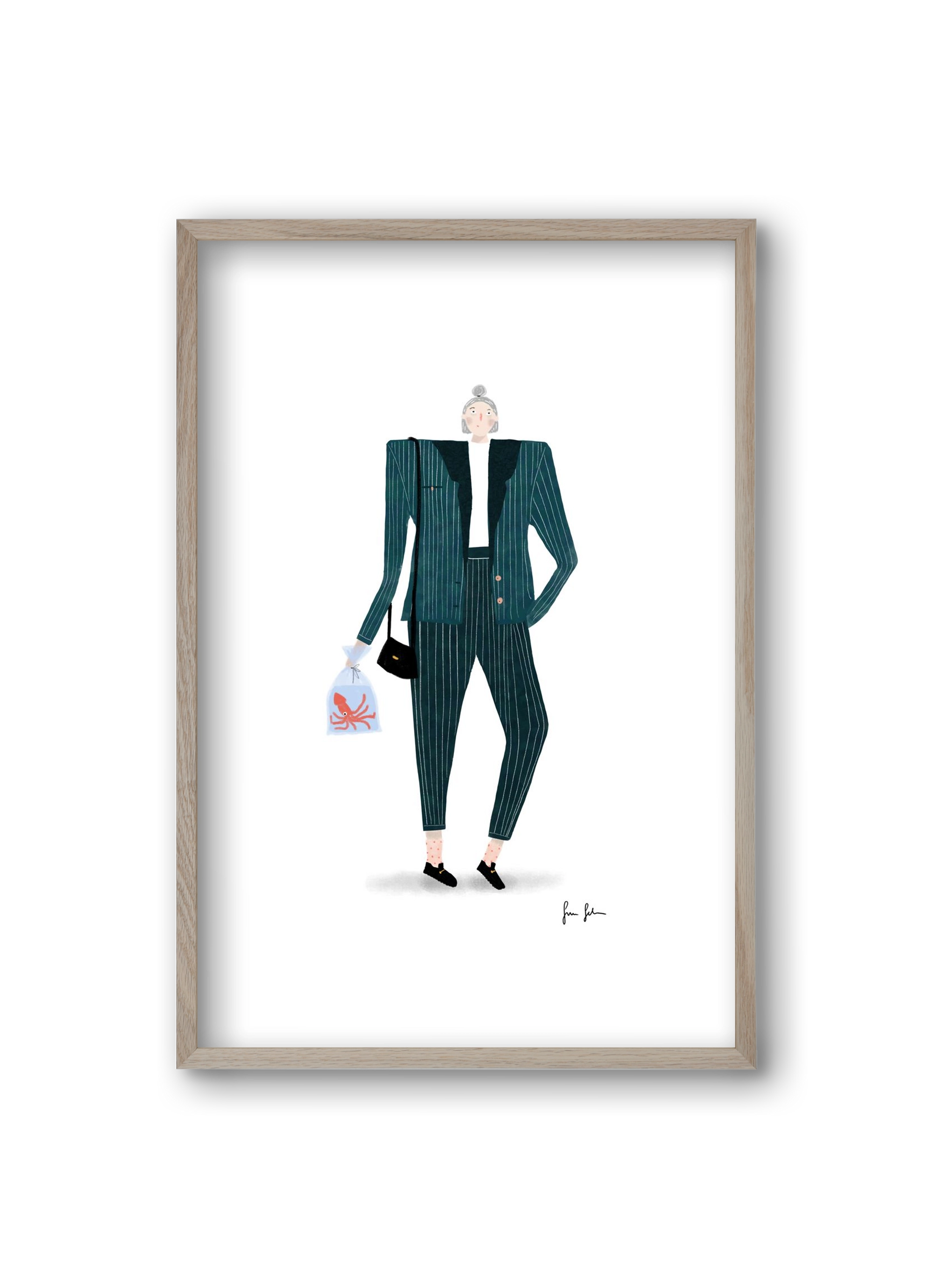 Mona és a polip, 20x30 cm (20x30 cm), Tölgy keret