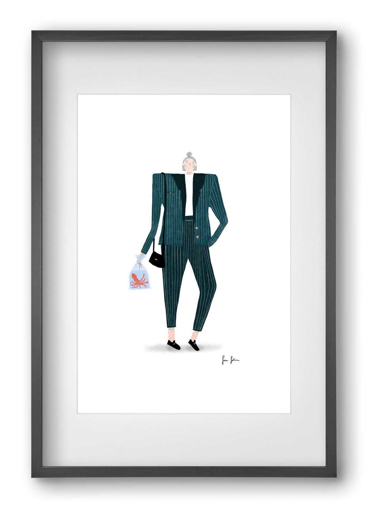 Mona és a polip, 40x60 cm (30x45 cm), Fekete keret, paszpartuval