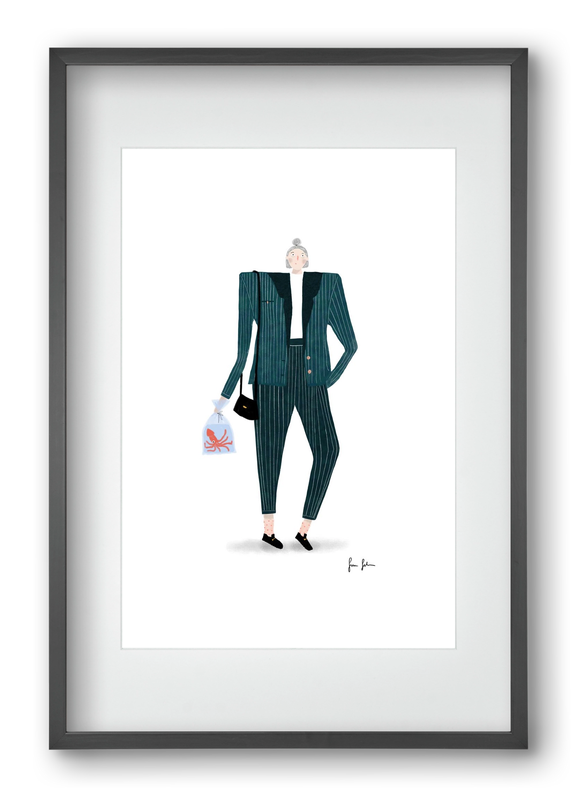 Mona és a polip, 40x60 cm (30x45 cm), Fekete keret, paszpartuval