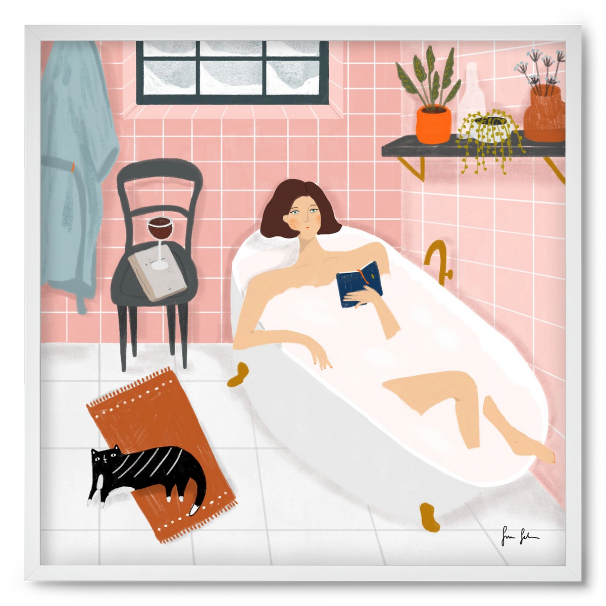 Bath time, 50x50 cm (50x50 cm), Fehér keret