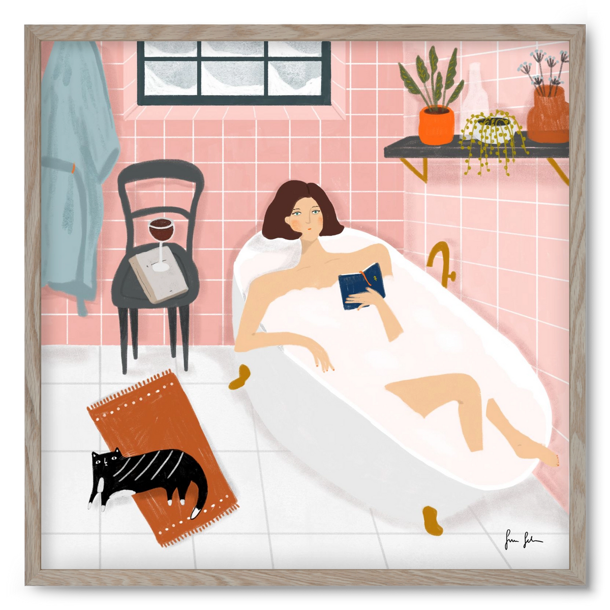 Bath time, 50x50 cm (50x50 cm), Tölgy keret