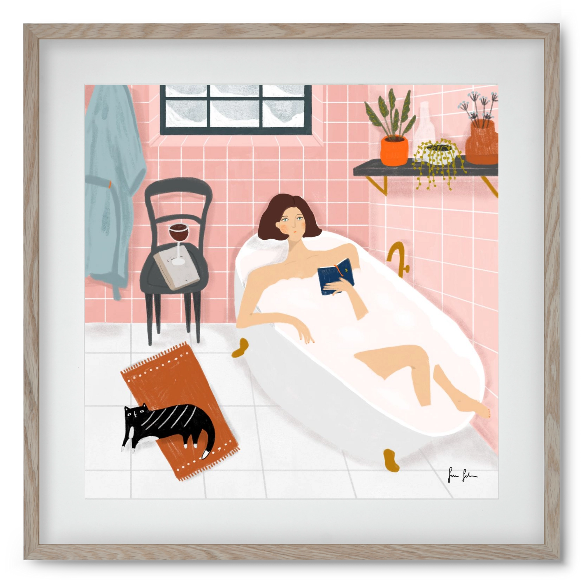 Bath time, 50x50 cm (40x40 cm), Tölgy keret, paszpartuval