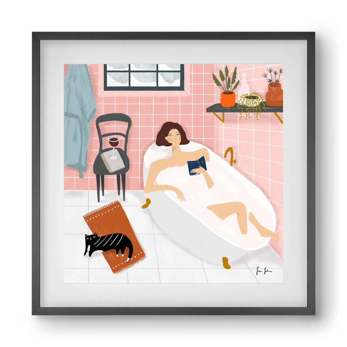 Bath time, 40x40 cm (30x30 cm), Fekete keret, paszpartuval