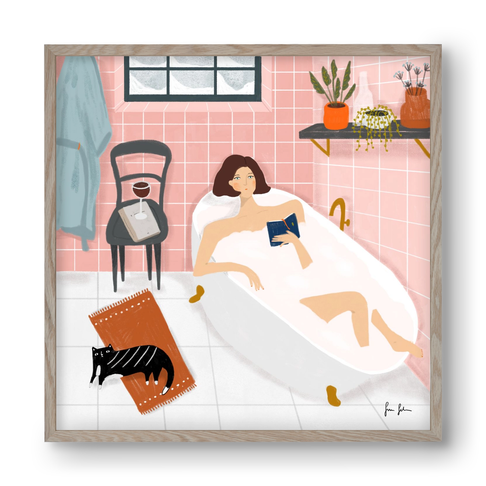 Bath time, 40x40 cm (40x40 cm), Tölgy keret