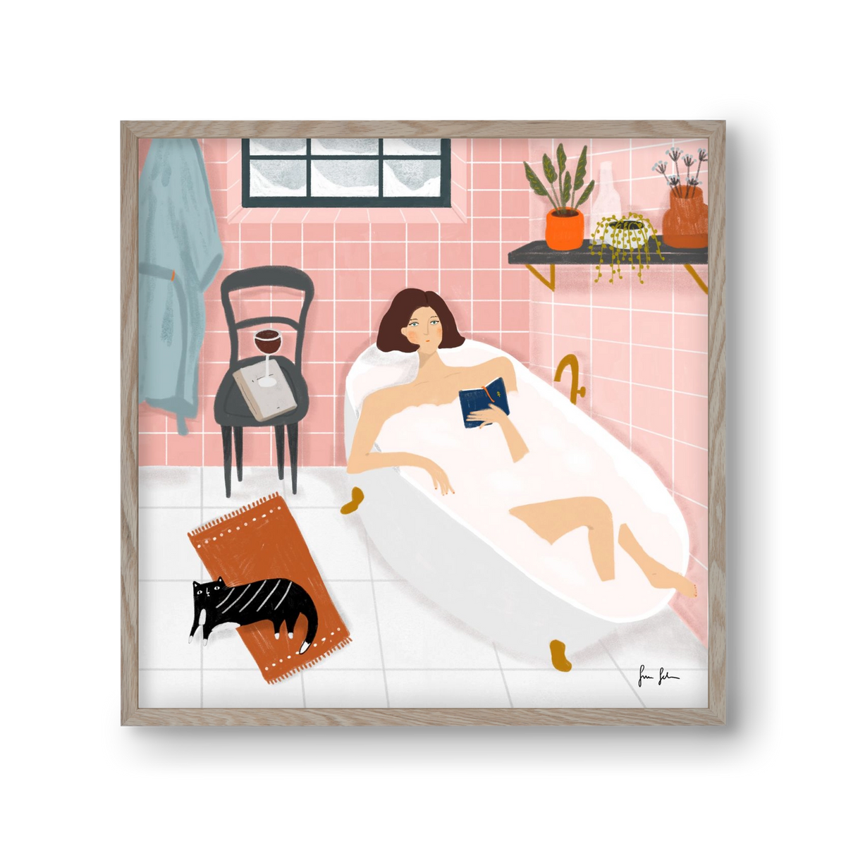 Bath time, 30x30 cm (30x30 cm), Tölgy keret