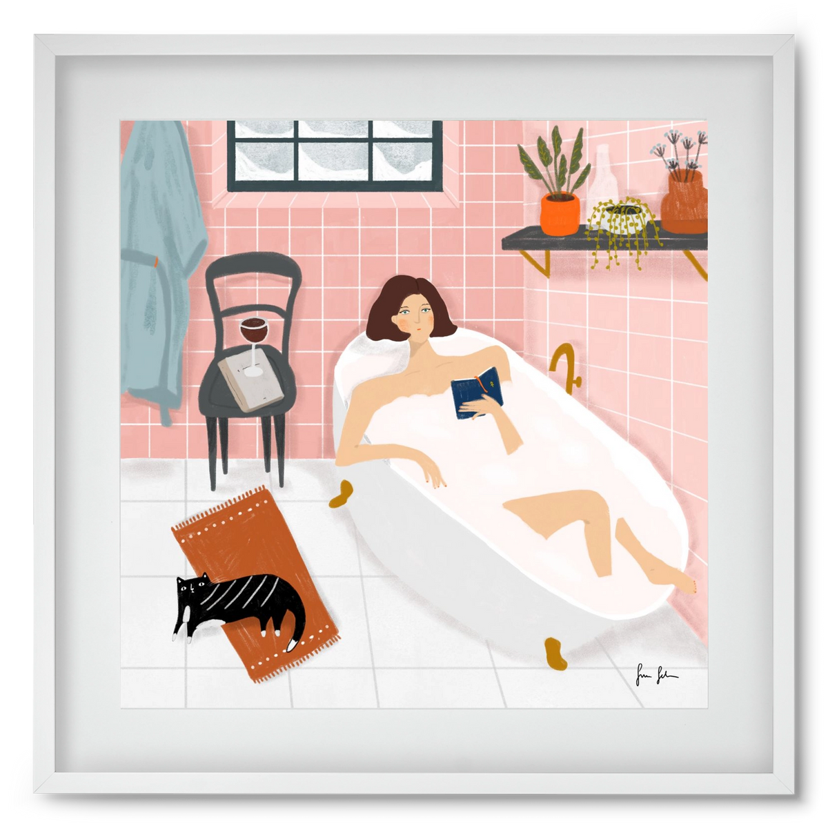 Bath time, 50x50 cm (40x40 cm), Fehér keret, paszpartuval