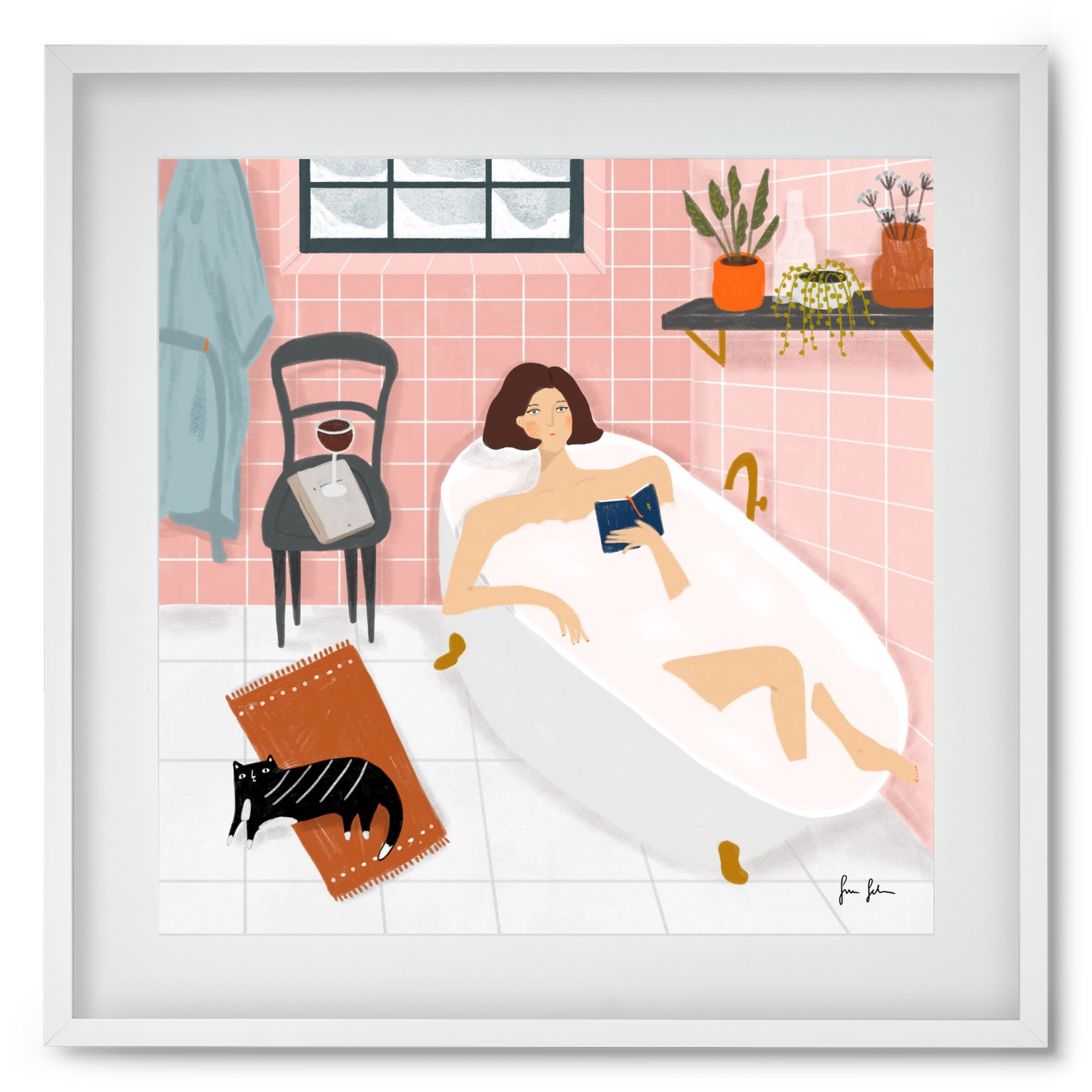 Bath time, 50x50 cm (40x40 cm), Fehér keret, paszpartuval
